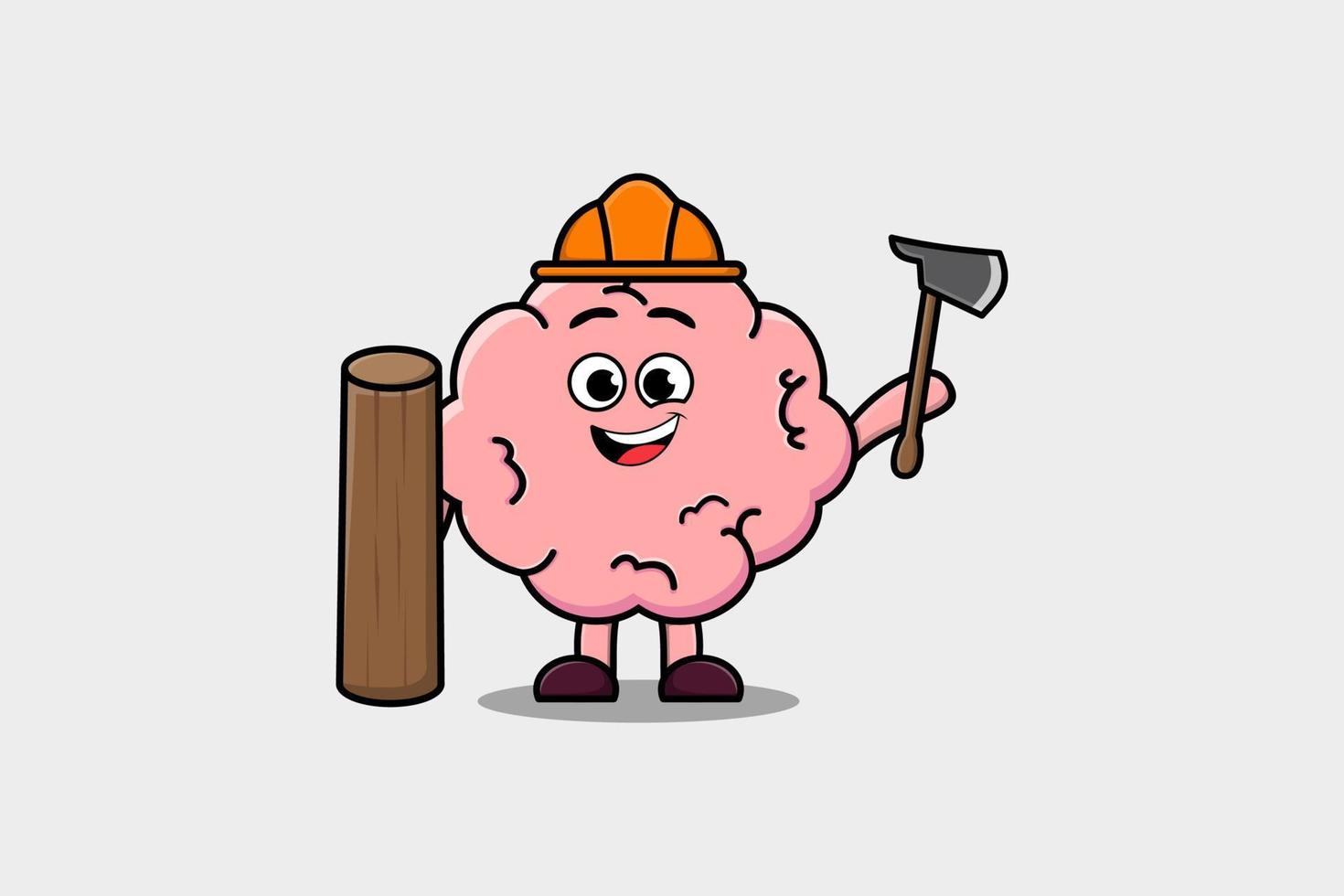 Cute cartoon Brain as carpenter character with ax vector