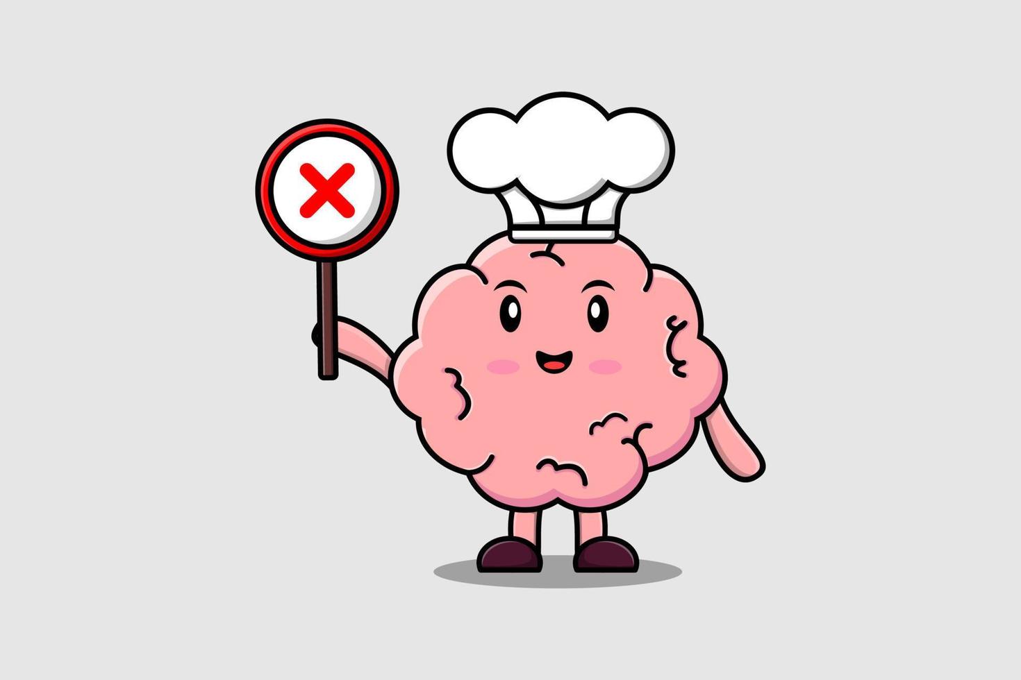cute cartoon Brain chef holding wrong sign board vector