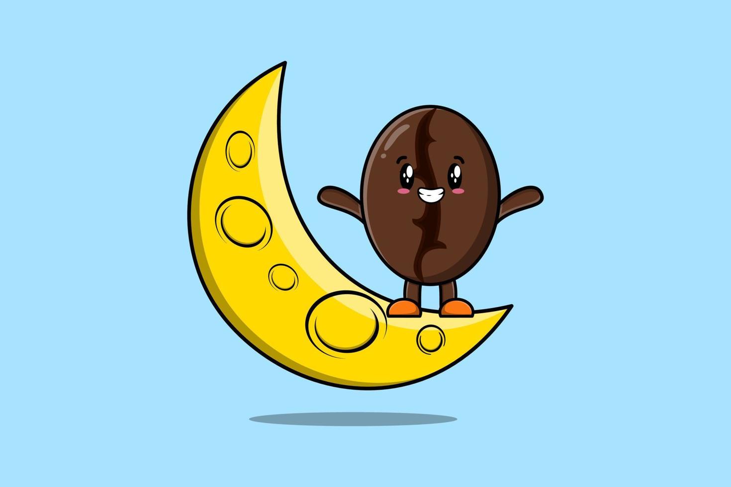 cartoon Coffee beans standing on the crescent moon vector