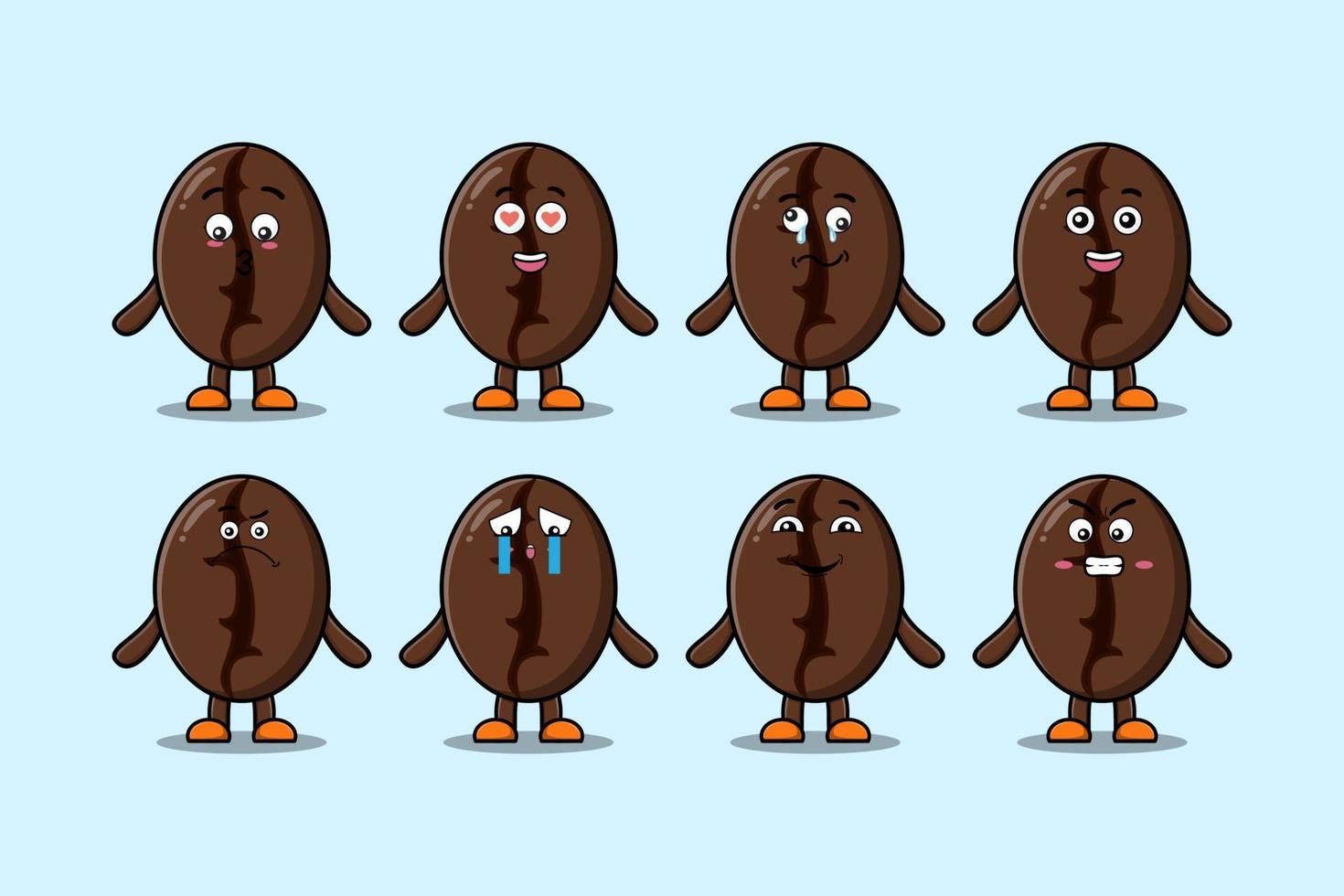 Set kawaii Coffee beans cartoon with expressions vector