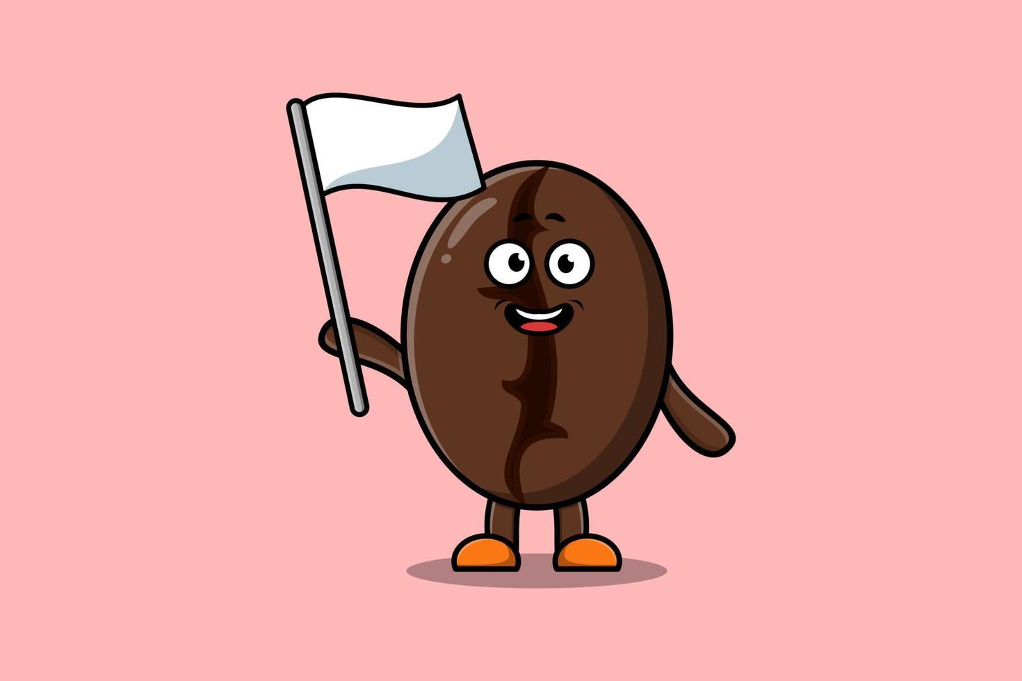 Cute cartoon Coffee beans mascot with white flag vector