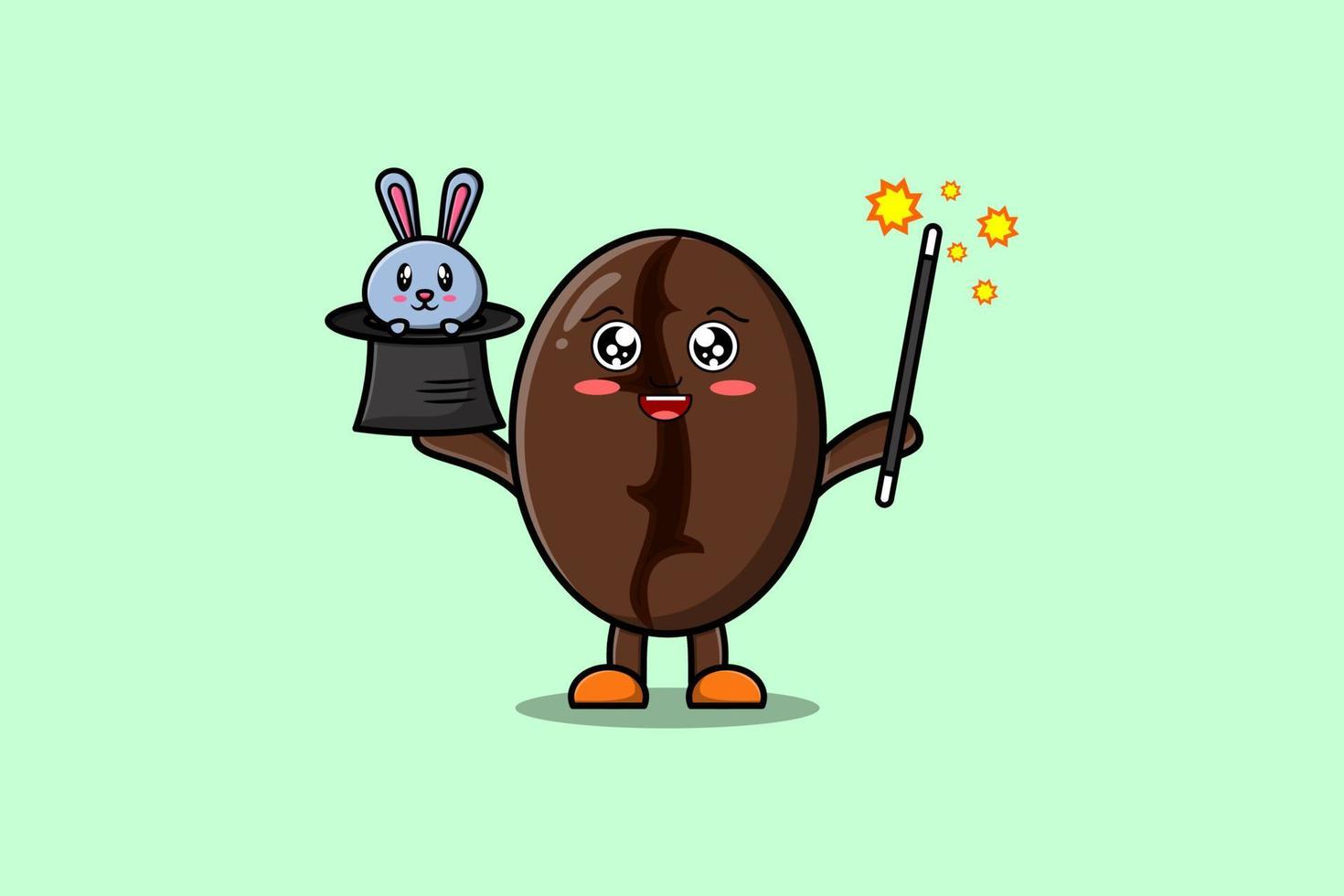 cute cartoon Coffee beans magician with bunny vector