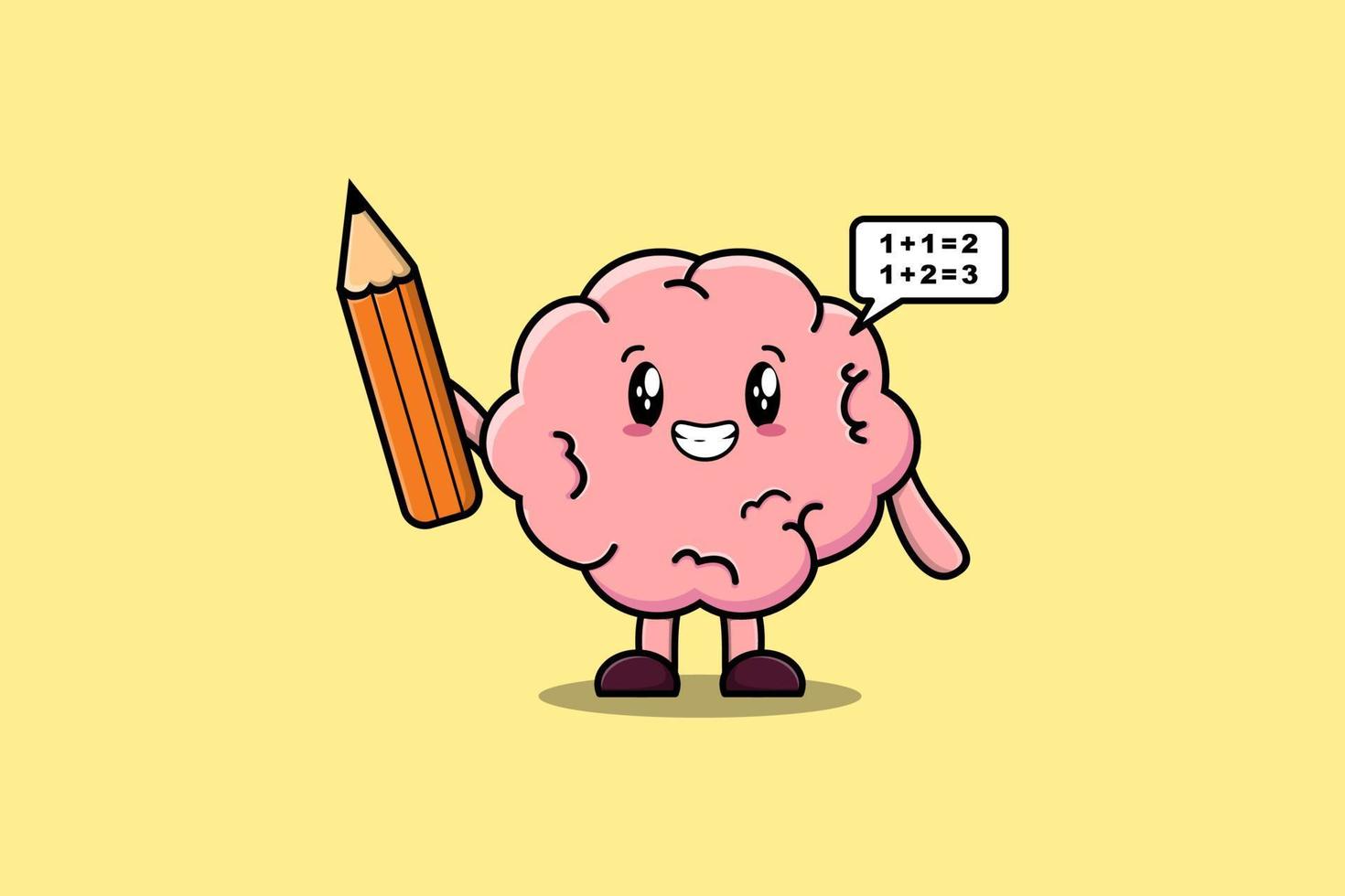 estudiante inteligente de dibujos animados lindo cerebro con lápiz vector