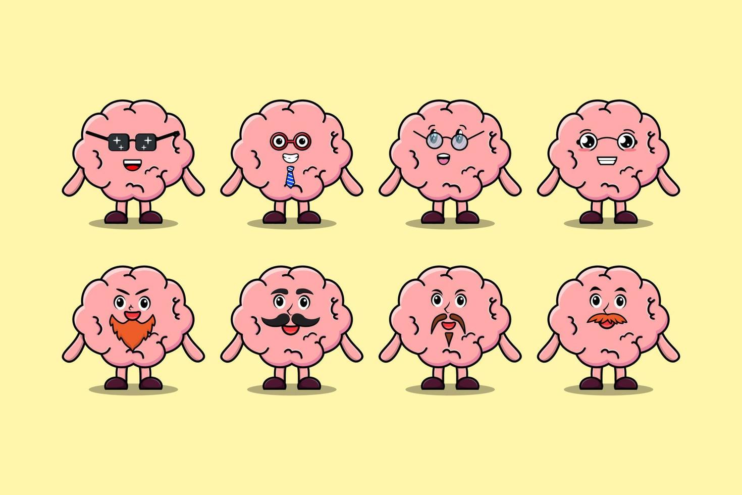 Set kawaii Brain cartoon character expression vector