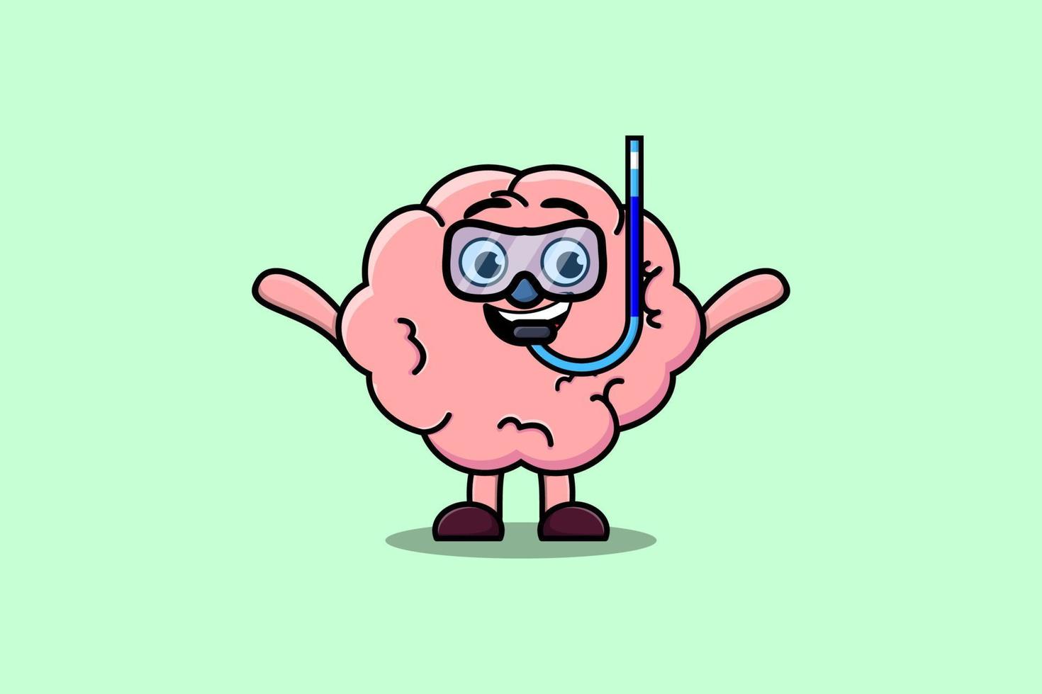 Cute cartoon Brain diver with swimming glass vector