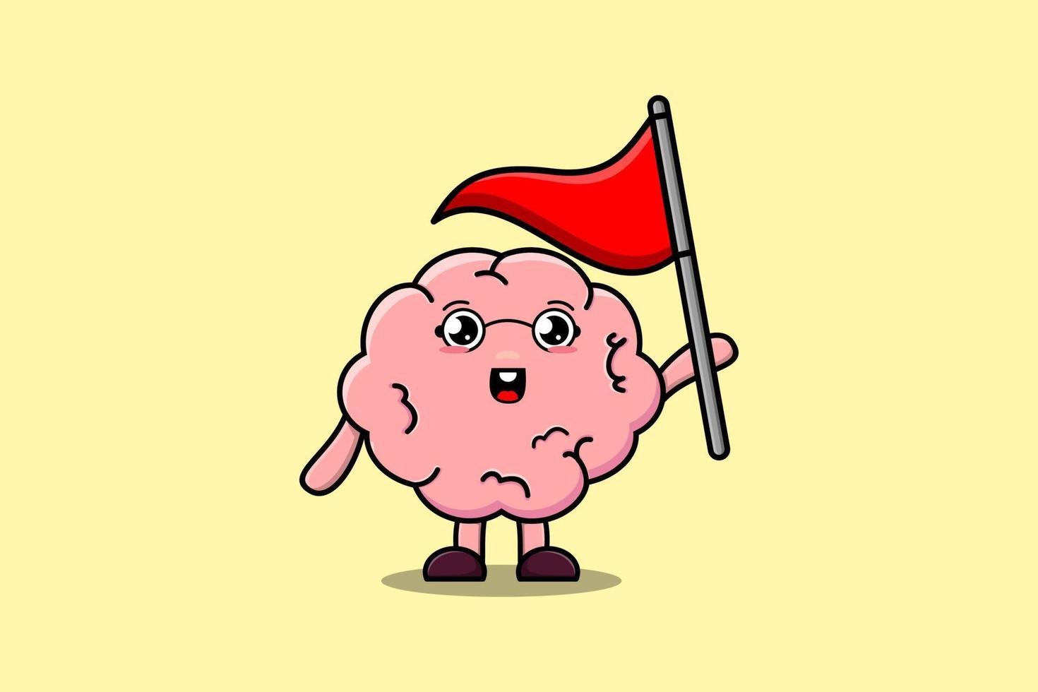 personaje de cerebro de dibujos animados lindo con bandera de triángulo vector