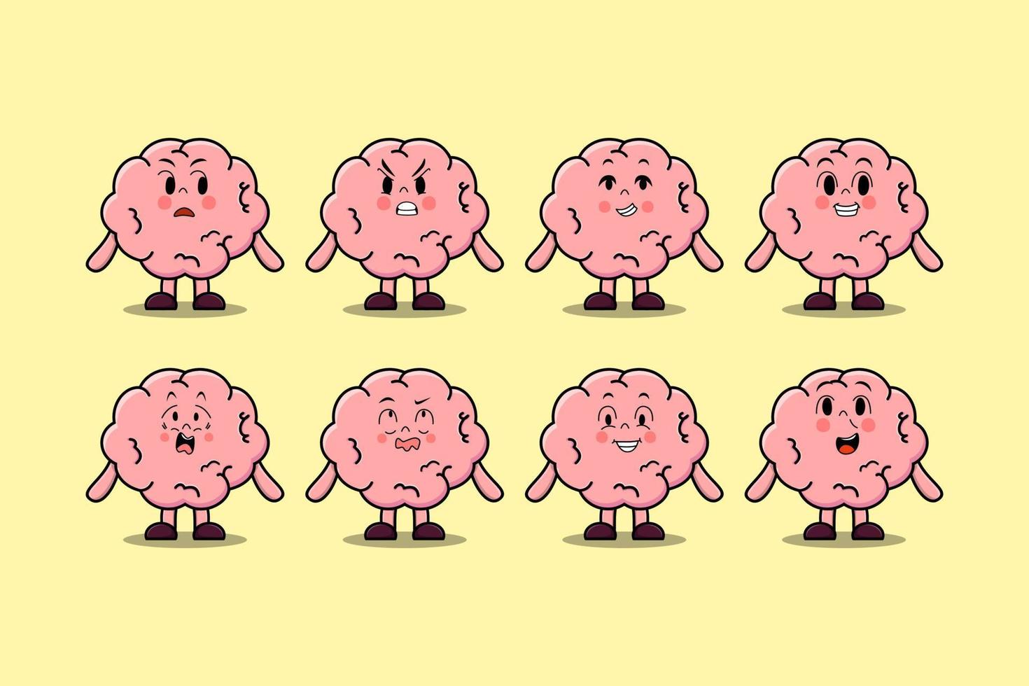 Set kawaii Brain cartoon character expression vector