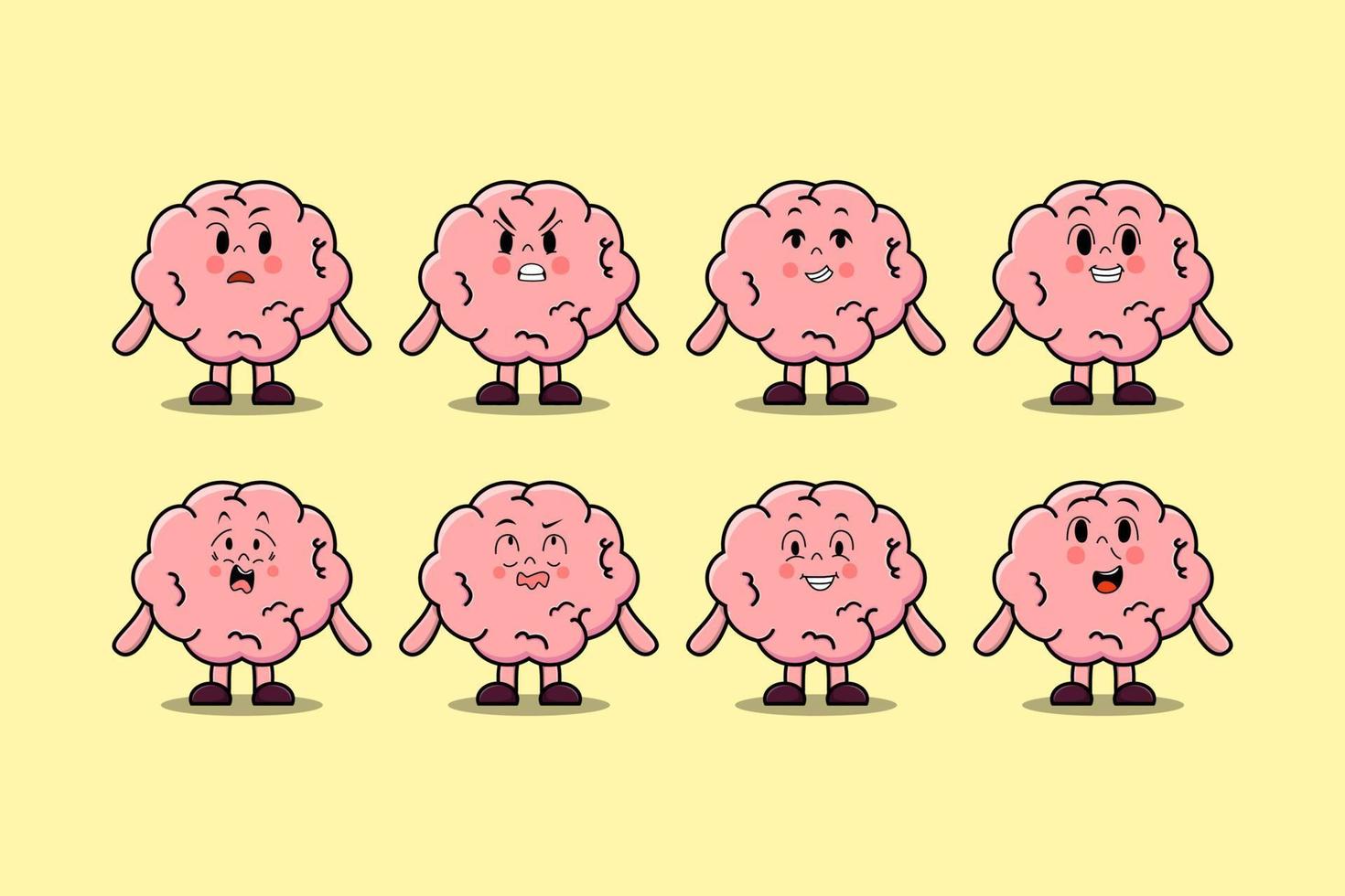 Establecer la expresión del personaje de dibujos animados de cerebro kawaii vector