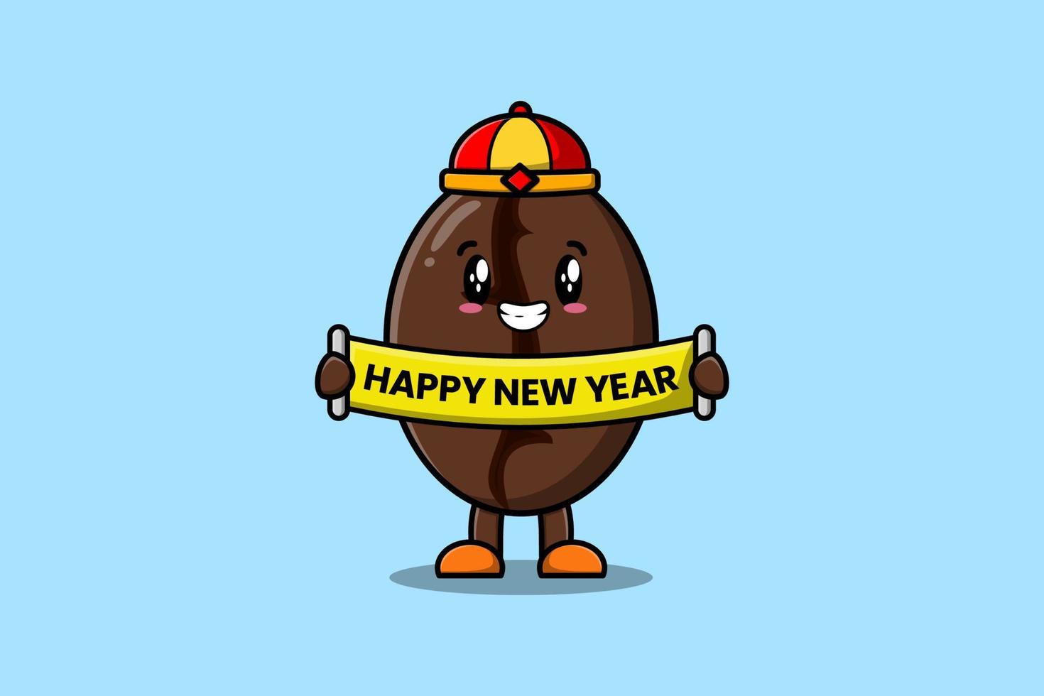 cartoon Coffee beans chinese hold happy new year vector