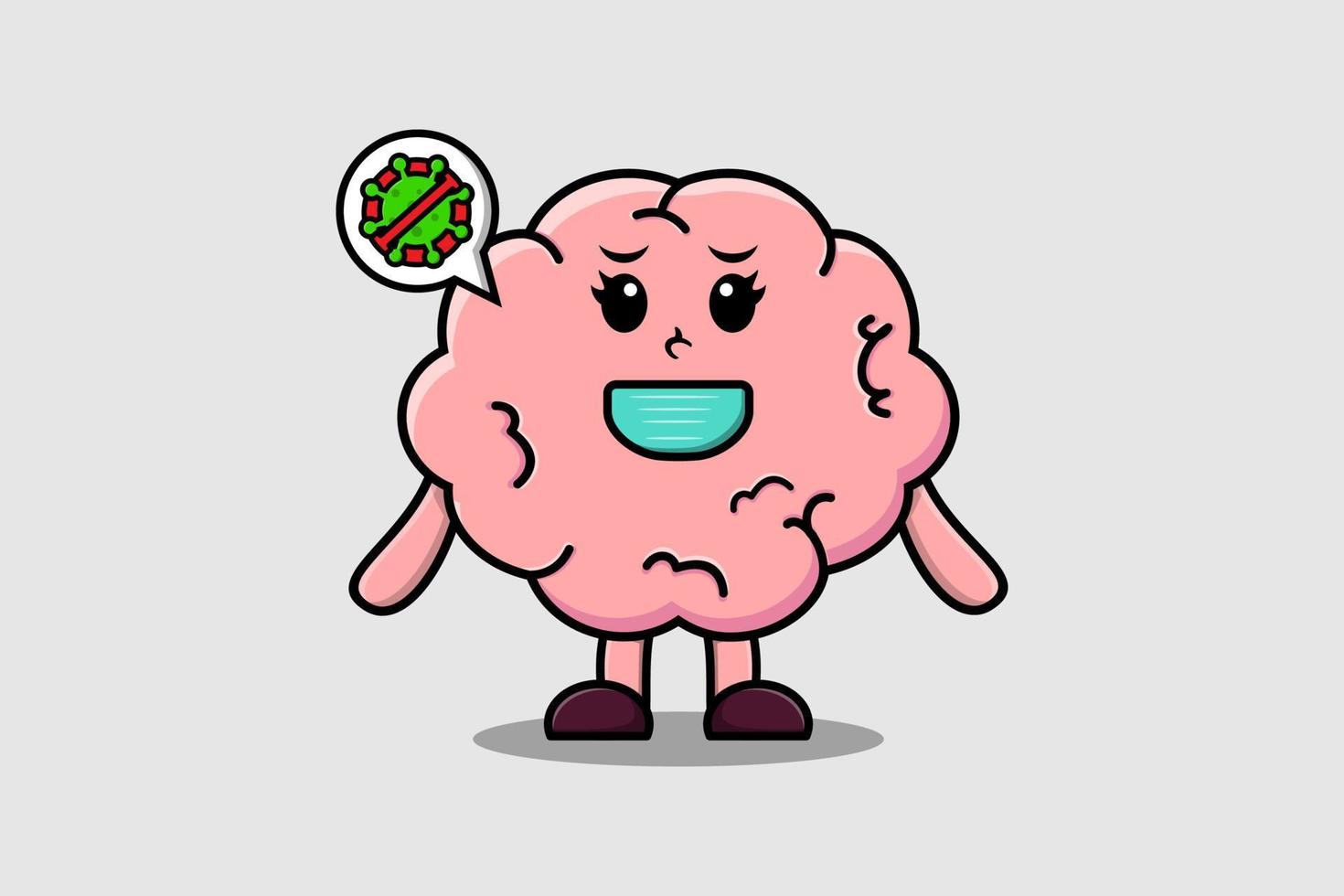 Cute cartoon Brain using mask to prevent virus vector