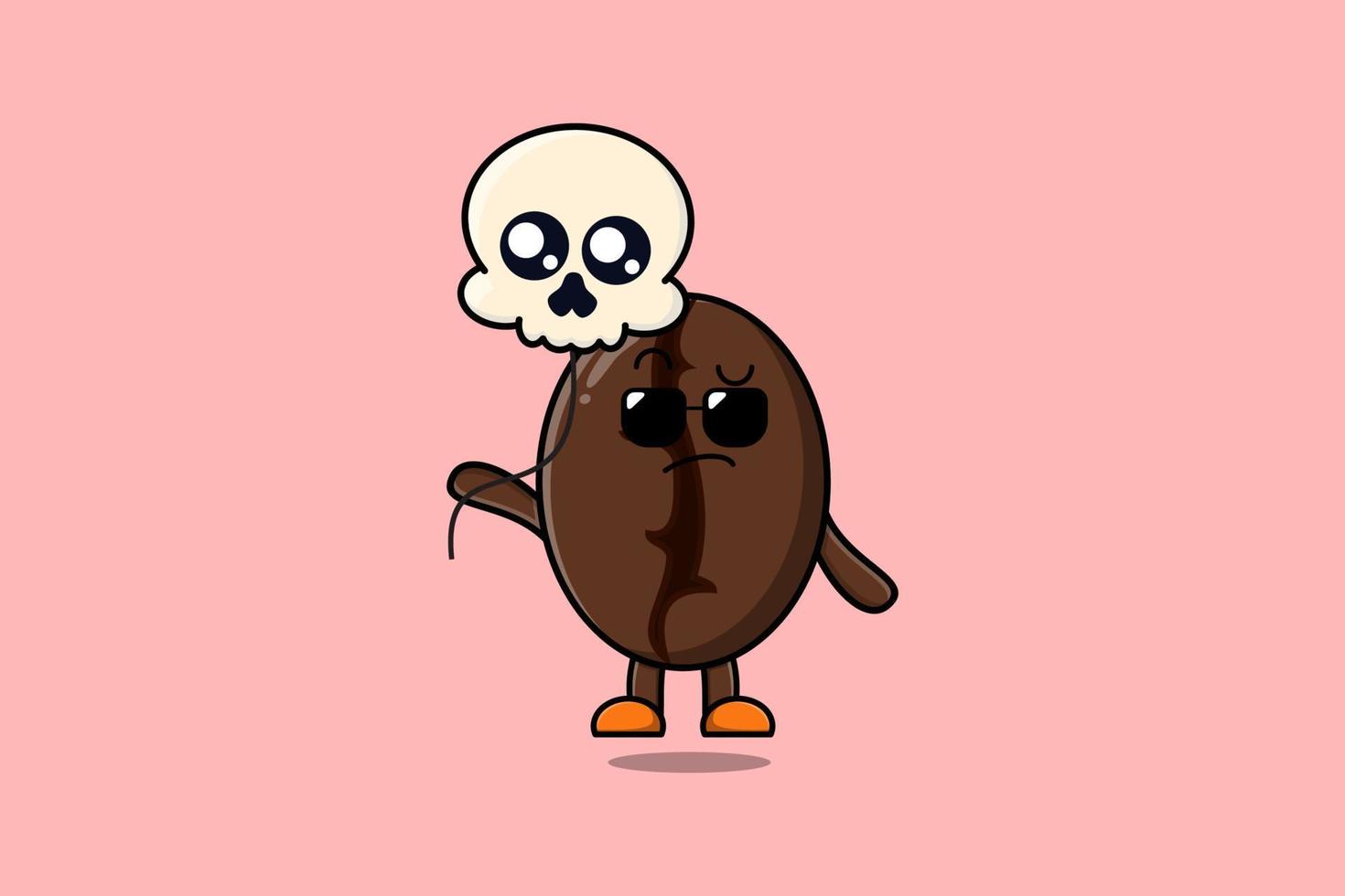 Cute cartoon Coffee beans floating with skull vector