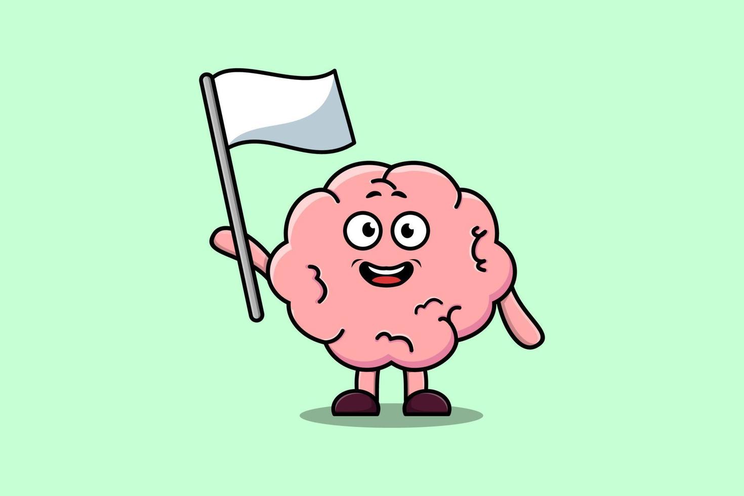 personaje de dibujos animados lindo cerebro con bandera blanca vector