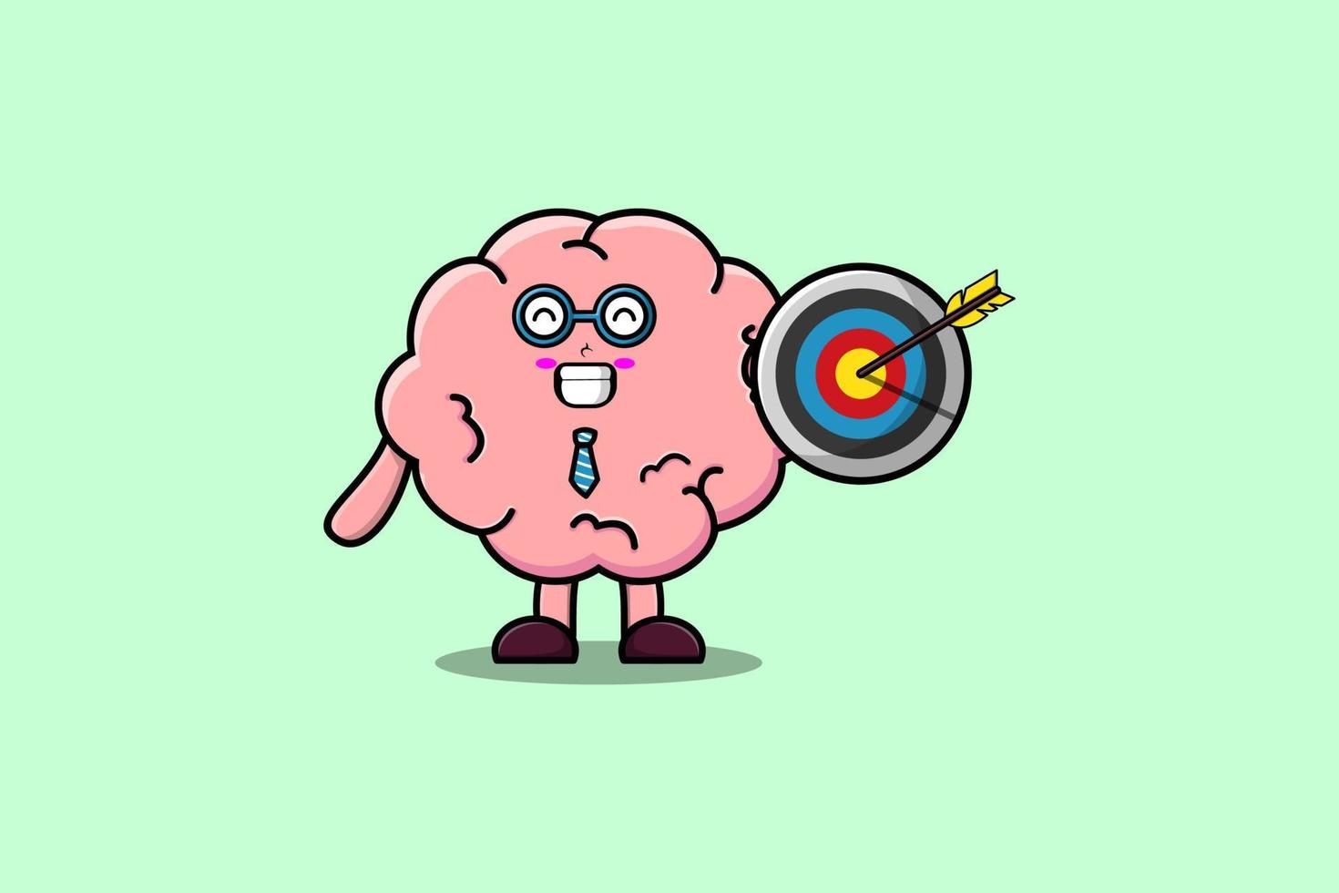 Cute cartoon Brain businessman holding target vector