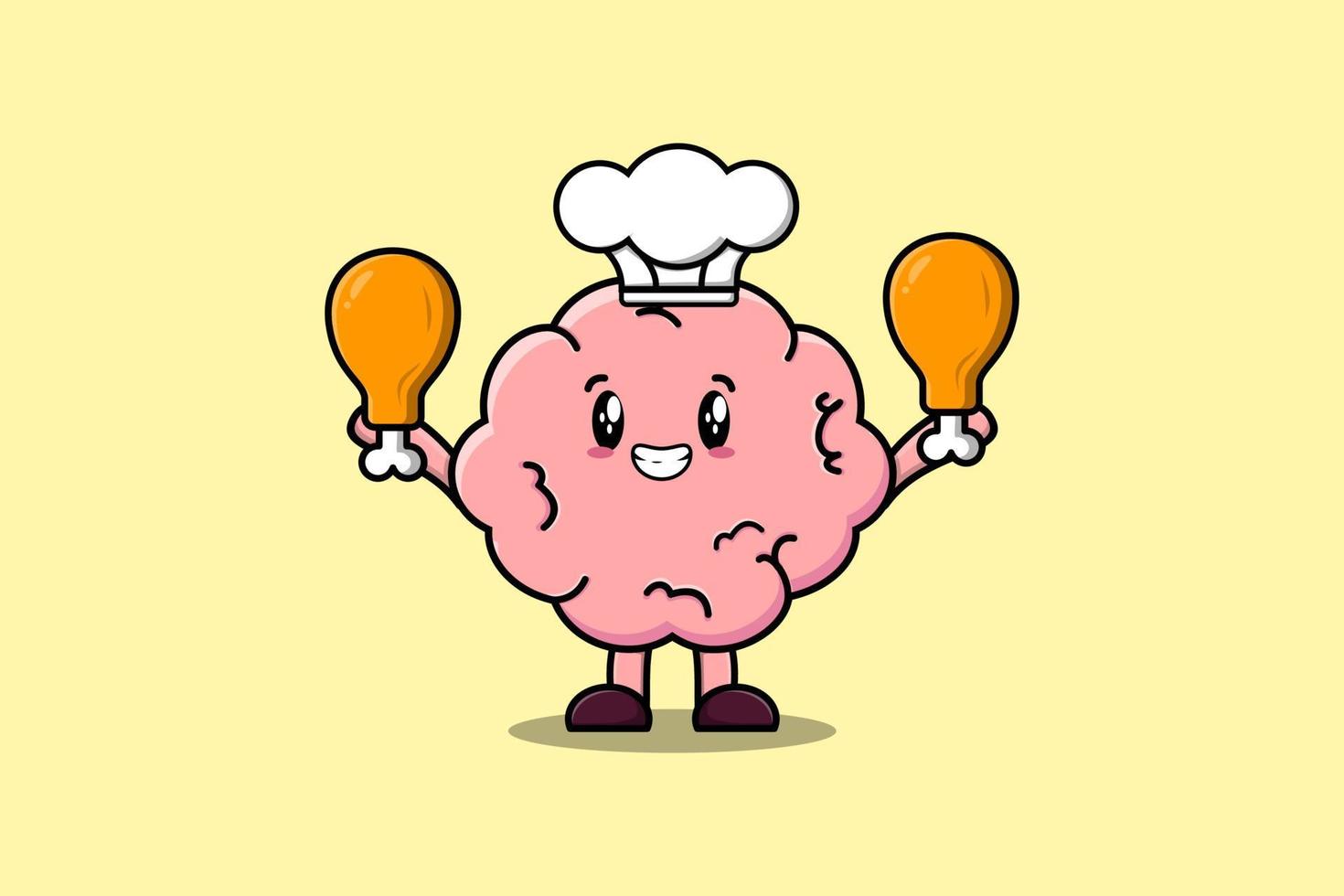 chef de cerebro de dibujos animados lindo sosteniendo dos muslos de pollo vector