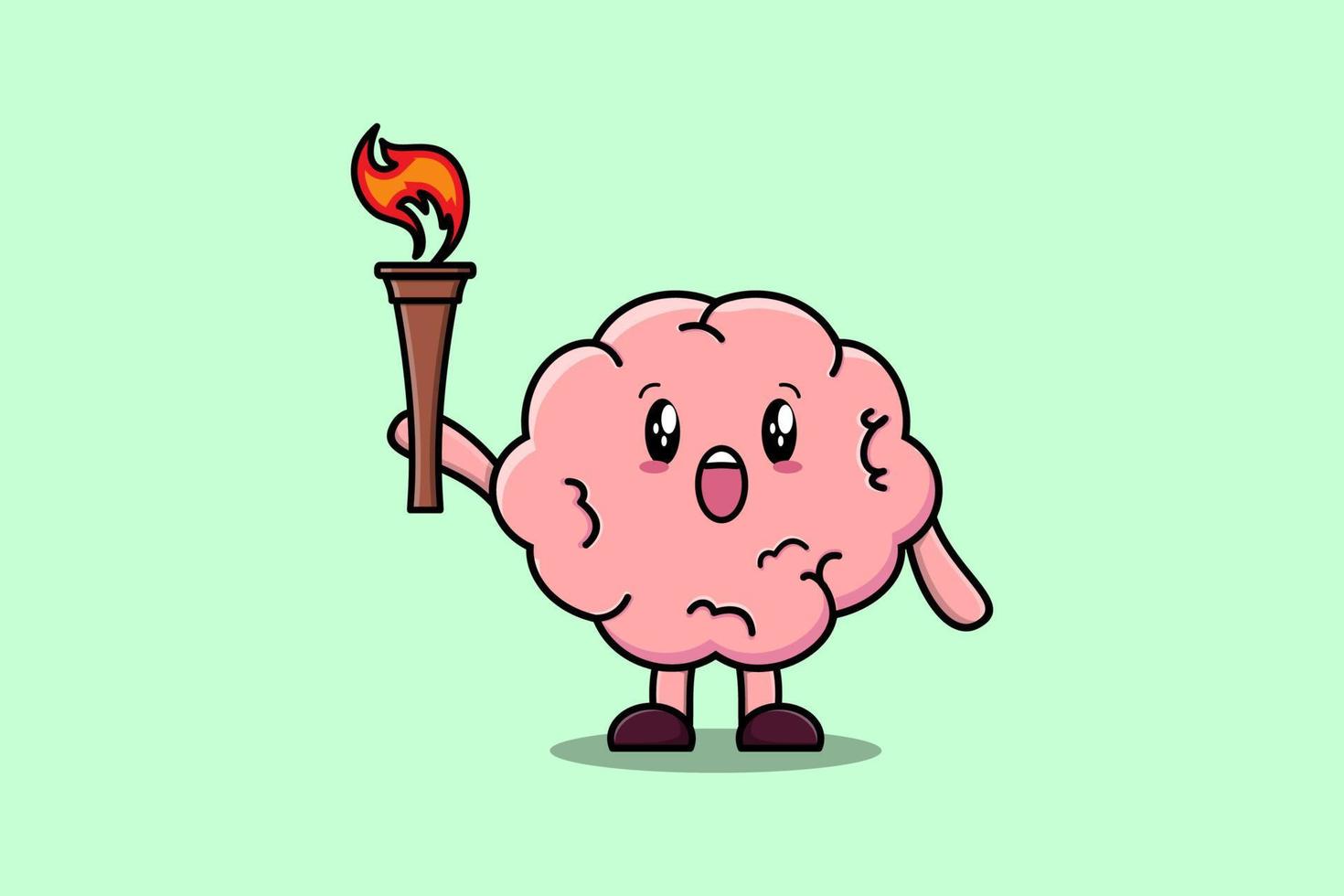 ilustración de dibujos animados lindo cerebro sostenga antorcha de fuego vector