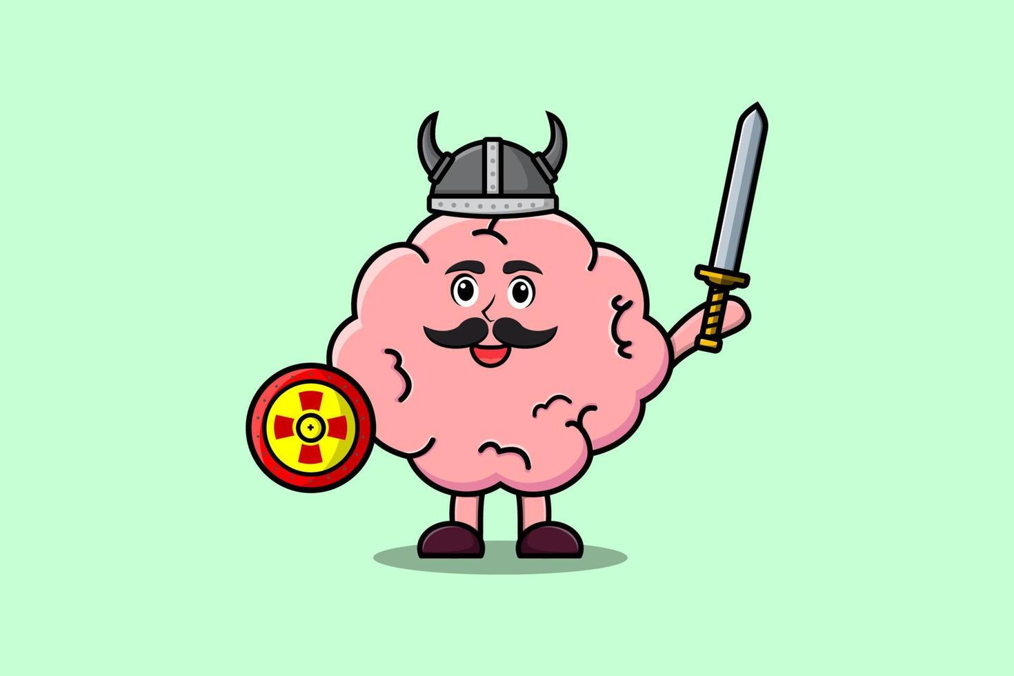 Cute dibujos animados cerebro vikingo pirata con espada vector