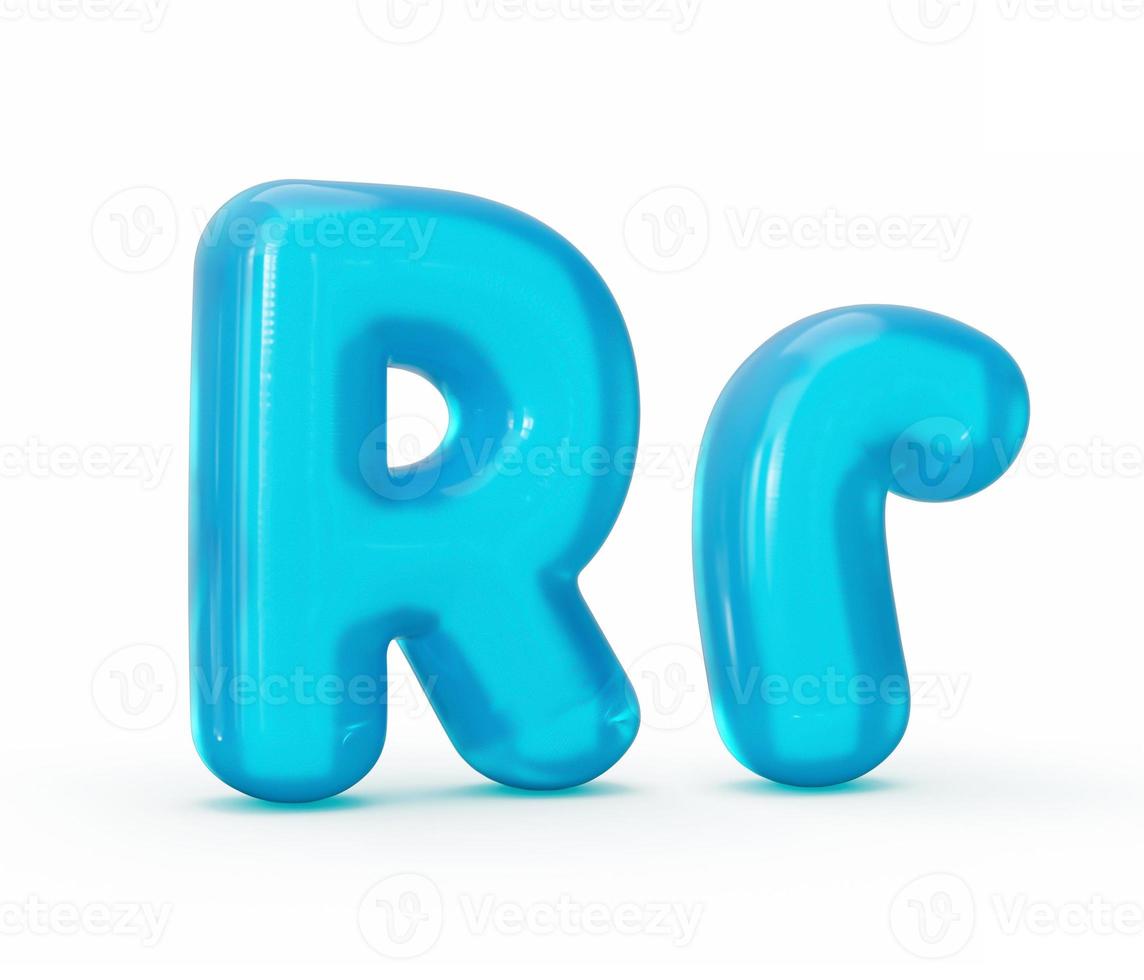 Aqua Blue jelly R letter isolated on white background - 3d illustration photo