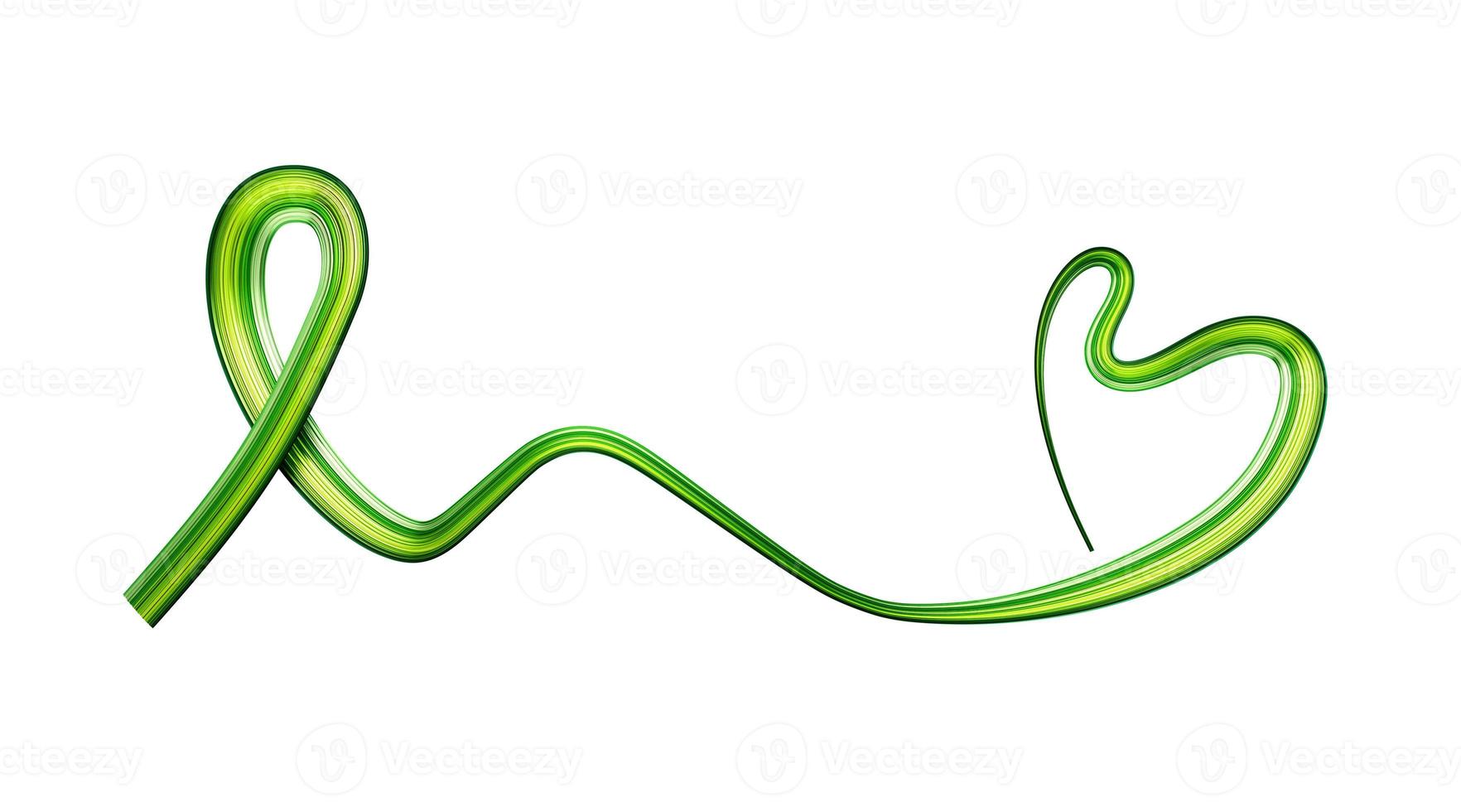Green Ribbon making Heart, Green cancer awareness ribbon for many medical conditions and diseases 3d illustration photo