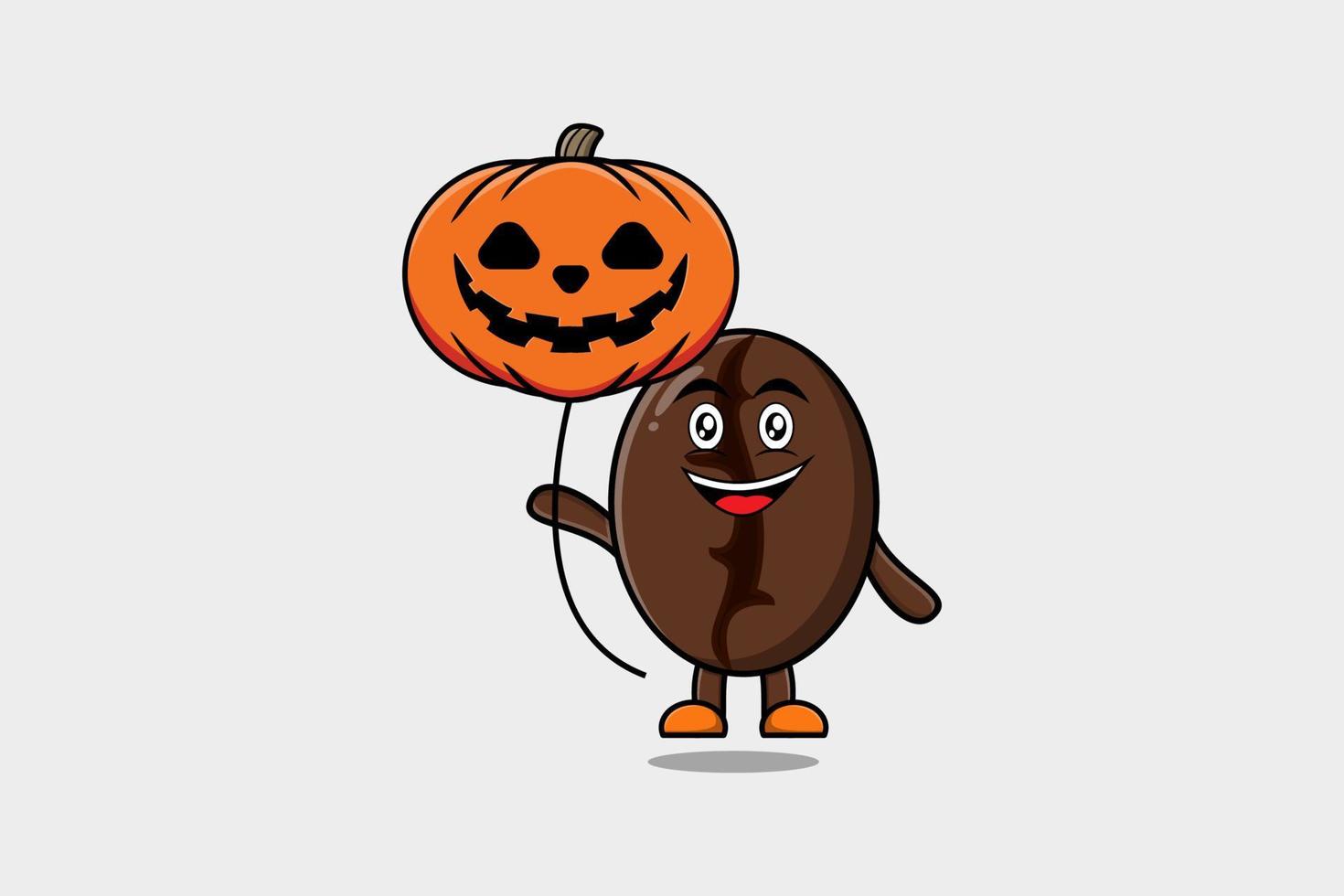 lindos granos de café de dibujos animados flotando con calabaza vector