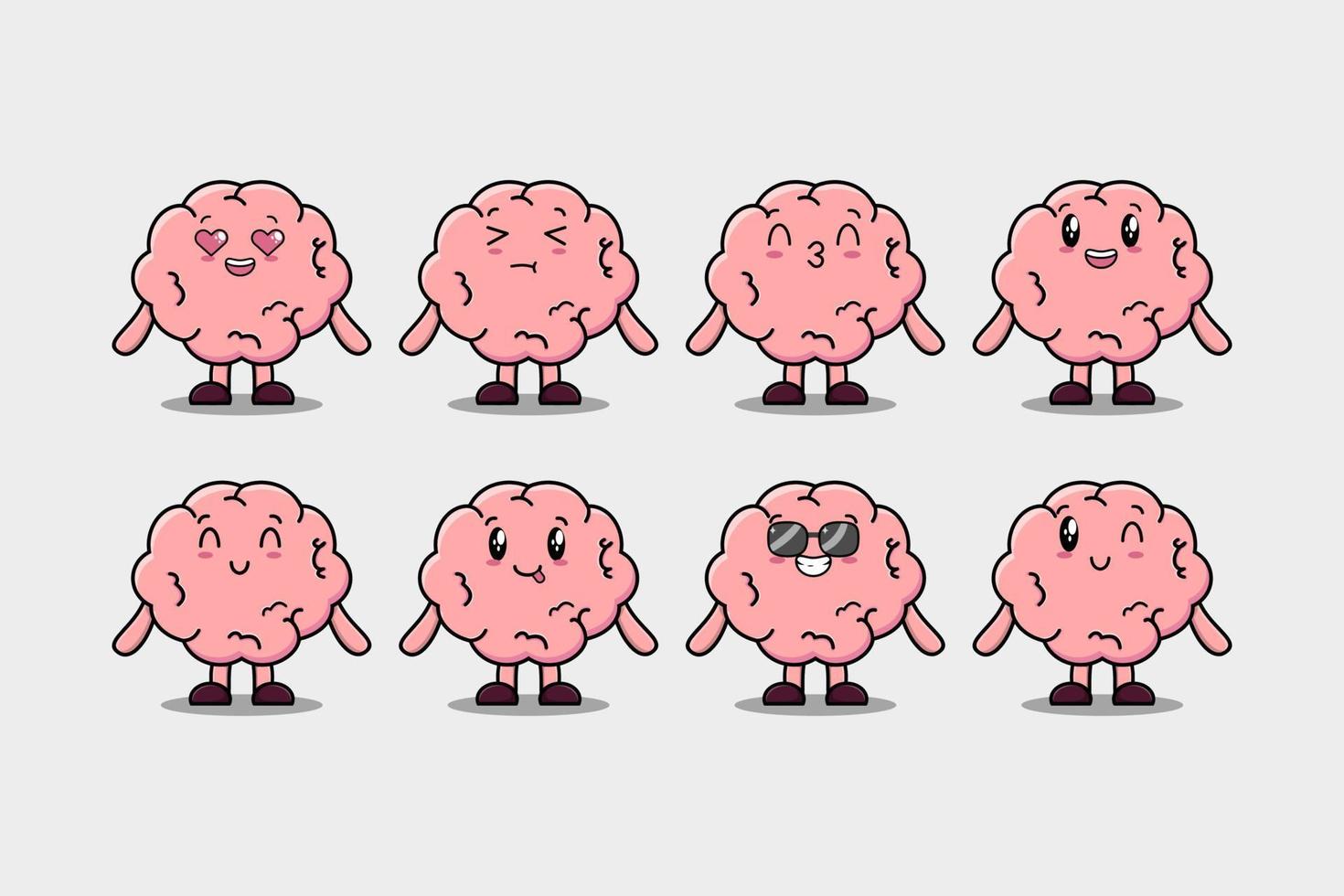 Set kawaii Brain cartoon character expression vector