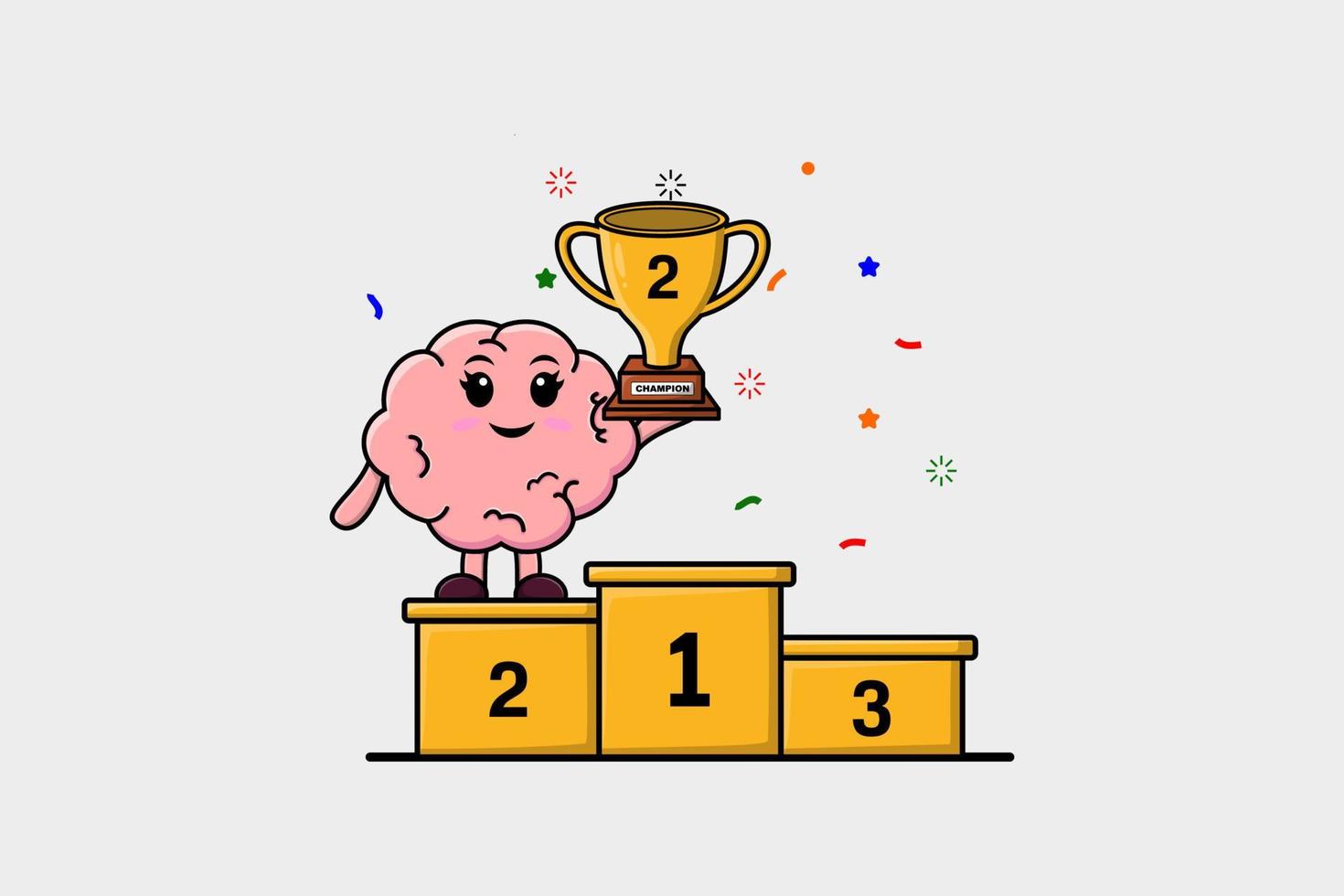 Cute cartoon Brain character as the second winner vector