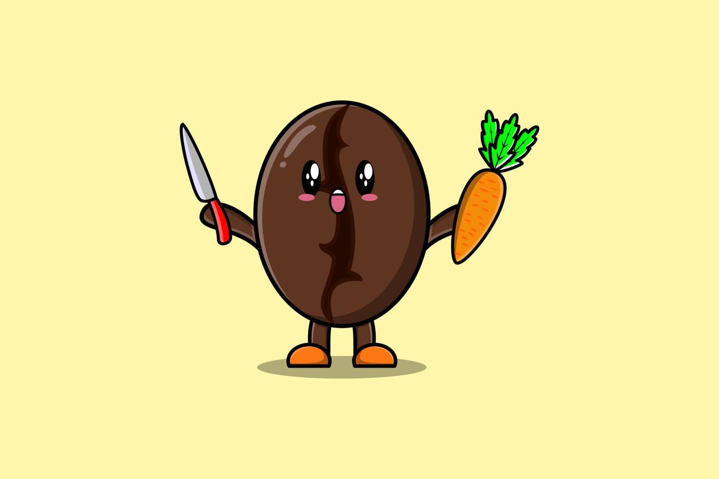 Cute cartoon Coffee beans character holding knife vector
