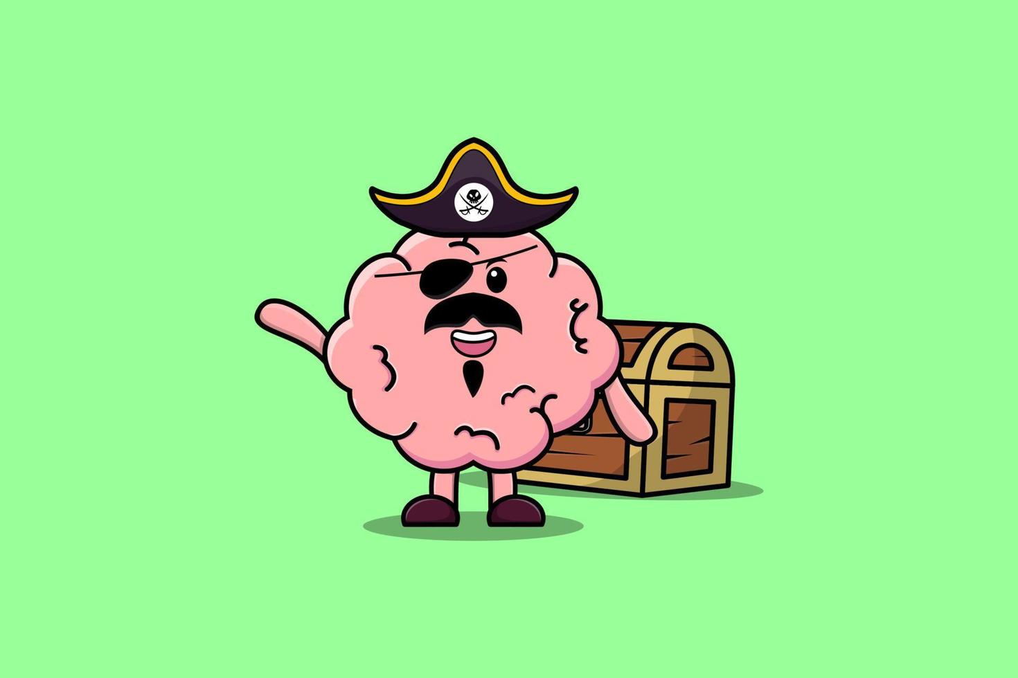 Cute cartoon Brain pirate with treasure box vector