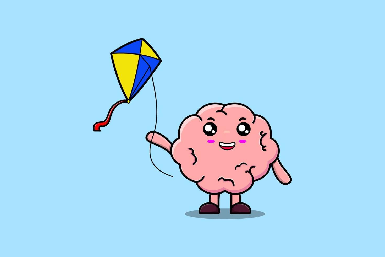 personaje de cerebro de dibujos animados lindo jugando cometa vector