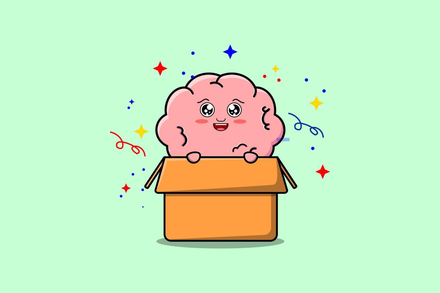 Cute cartoon Brain character coming out from box vector