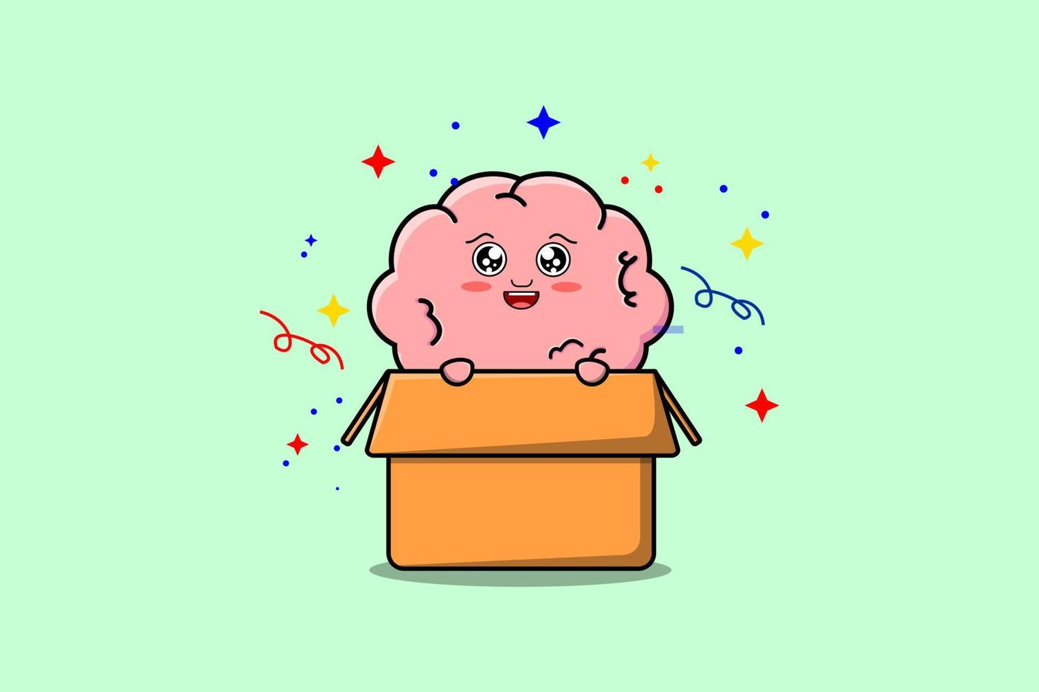 personaje de cerebro de dibujos animados lindo que sale de la caja vector