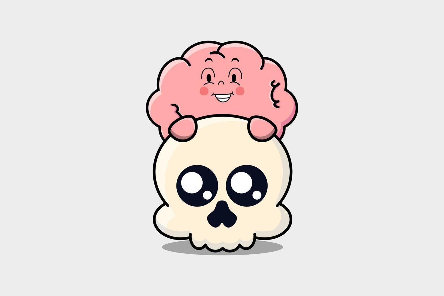 Cute Brain cartoon character hiding in skull vector