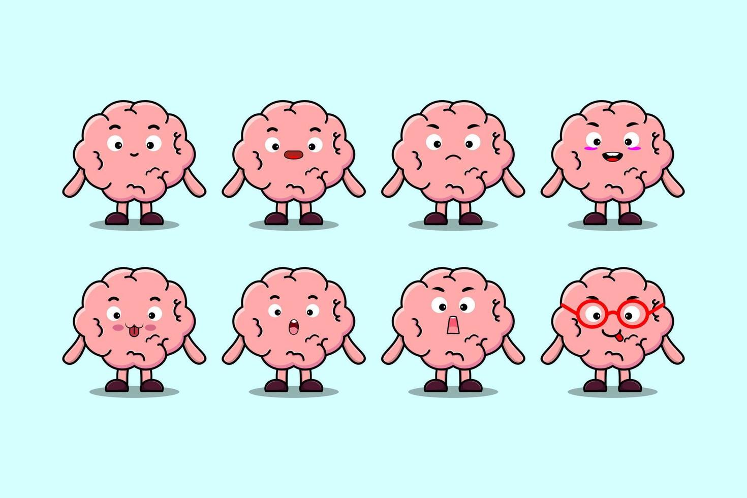 Set kawaii Brain cartoon character expression vector