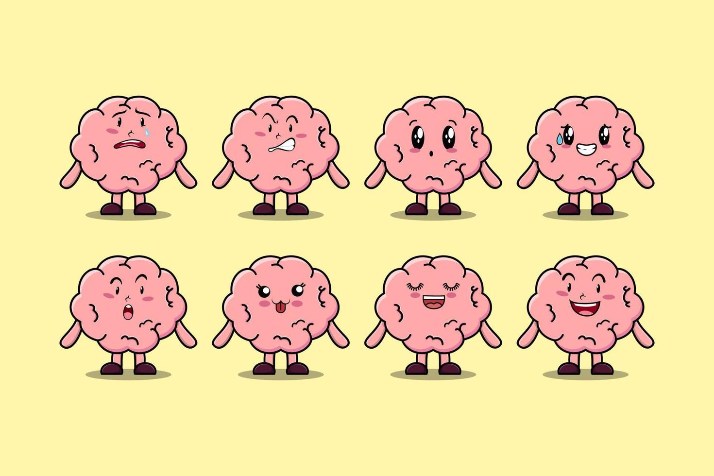 Establecer la expresión del personaje de dibujos animados de cerebro kawaii vector