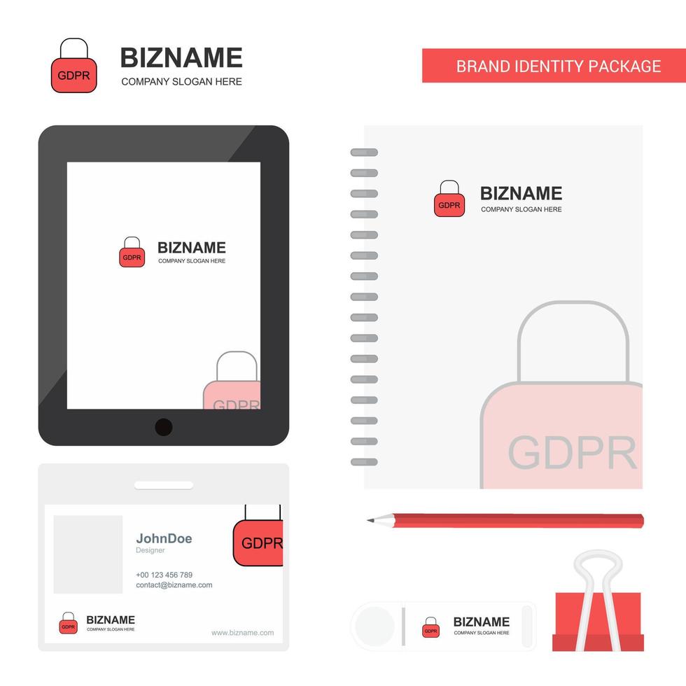 Locked Business Logo Tab App Diary PVC Employee Card and USB Brand Stationary Package Design Vector Template