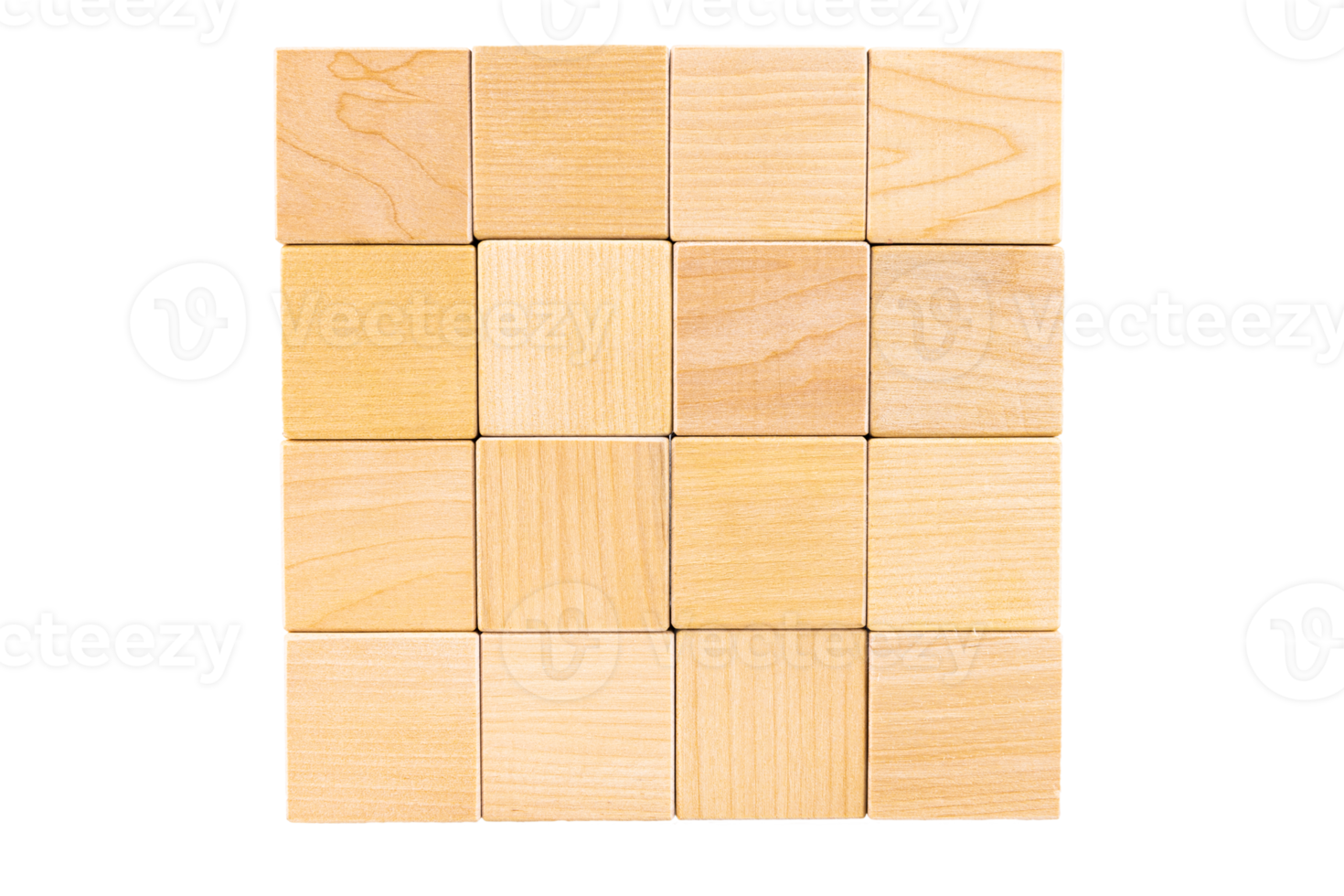 Wall, empty background of sixteen wooden cubes. Transparent background. PNG. copy space. png