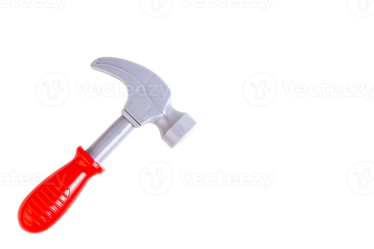 Hammer, a toy plastic hammer with a red handle, a children's tool. Transparent background. PNG