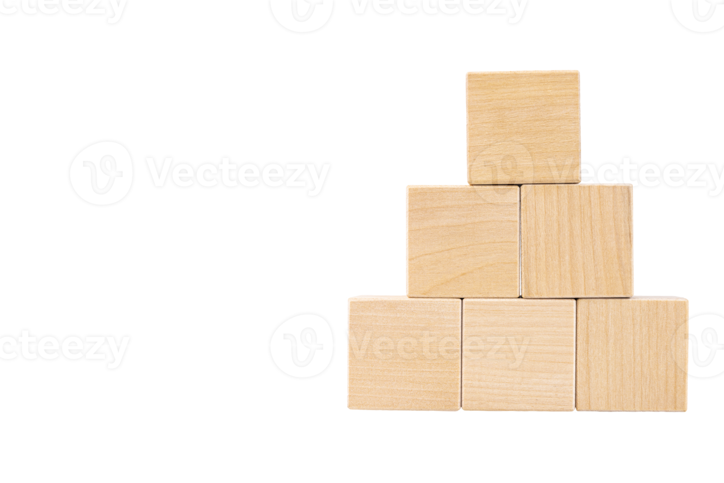 Pyramid of six wooden cubes, space for text. Transparent background. PNG. png