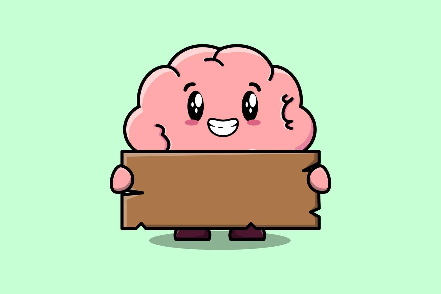 Cute cartoon Brain holding blank wooden text board vector