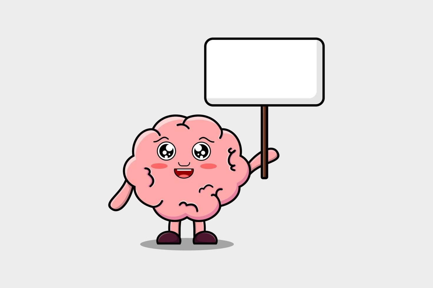 personaje de cerebro de dibujos animados lindo con tablero en blanco vector