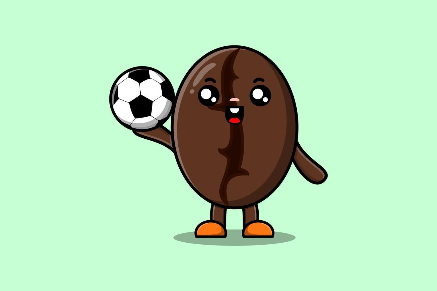 personaje de dibujos animados lindo granos de café jugar al fútbol vector