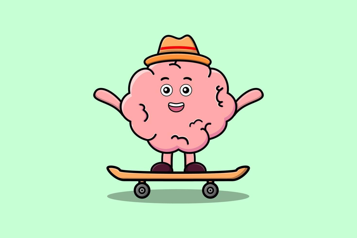 cute cartoon Brain standing on skateboard vector