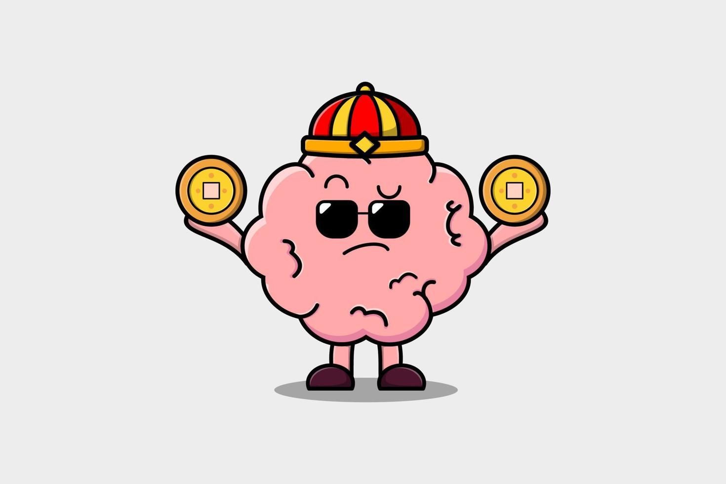 personaje chino de dibujos animados lindo cerebro con moneda vector