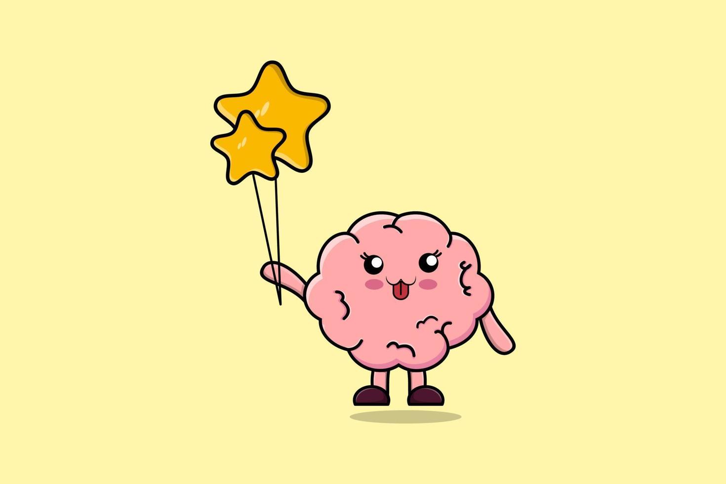 Cute cartoon Brain floating with star balloon vector