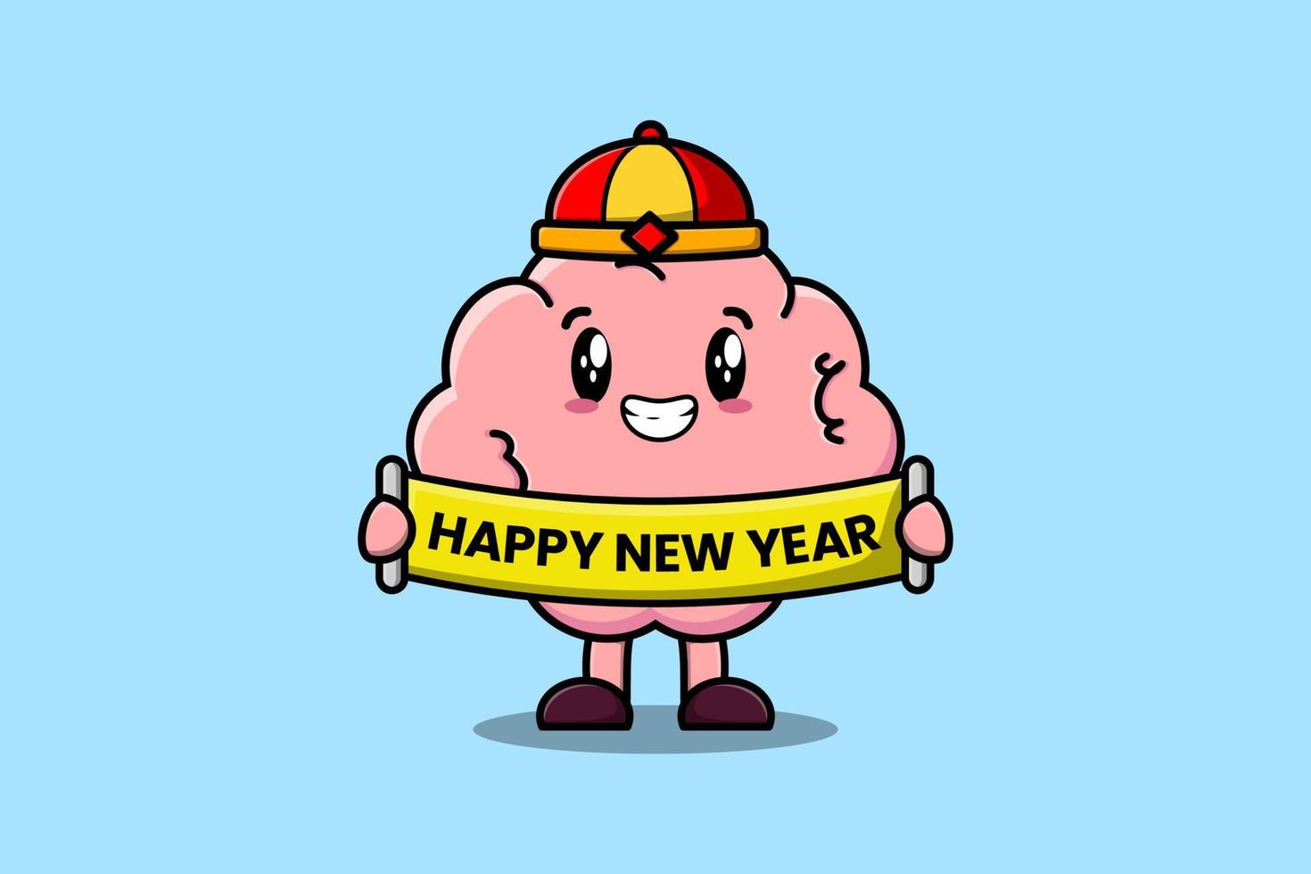 cartoon Brain chinese holding happy new year board vector