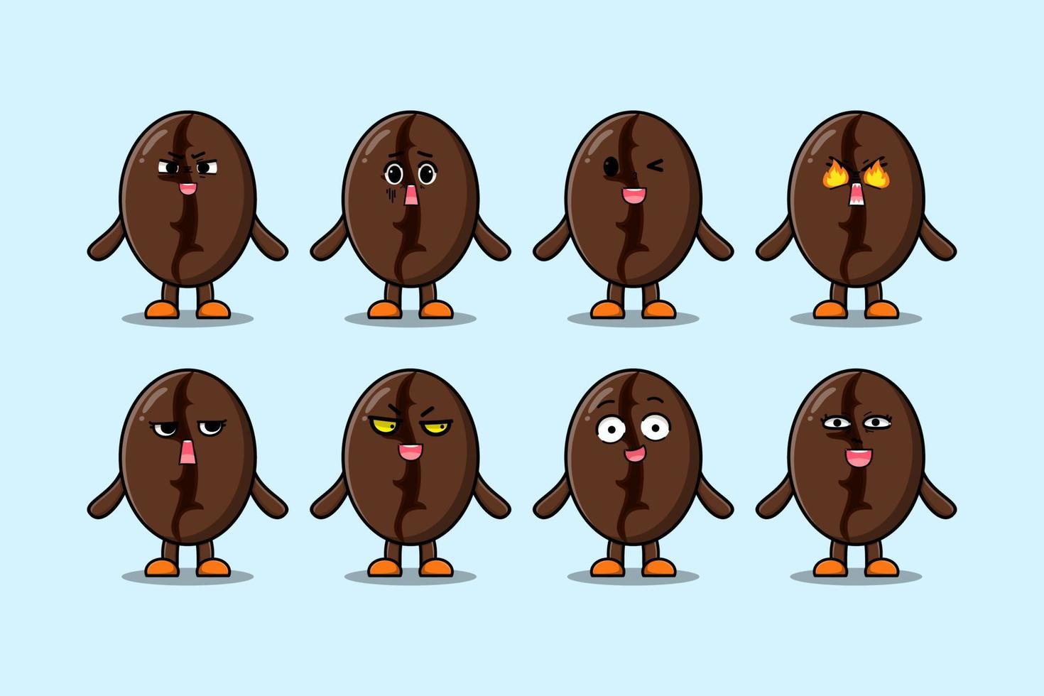 Set kawaii Coffee beans cartoon with expressions vector