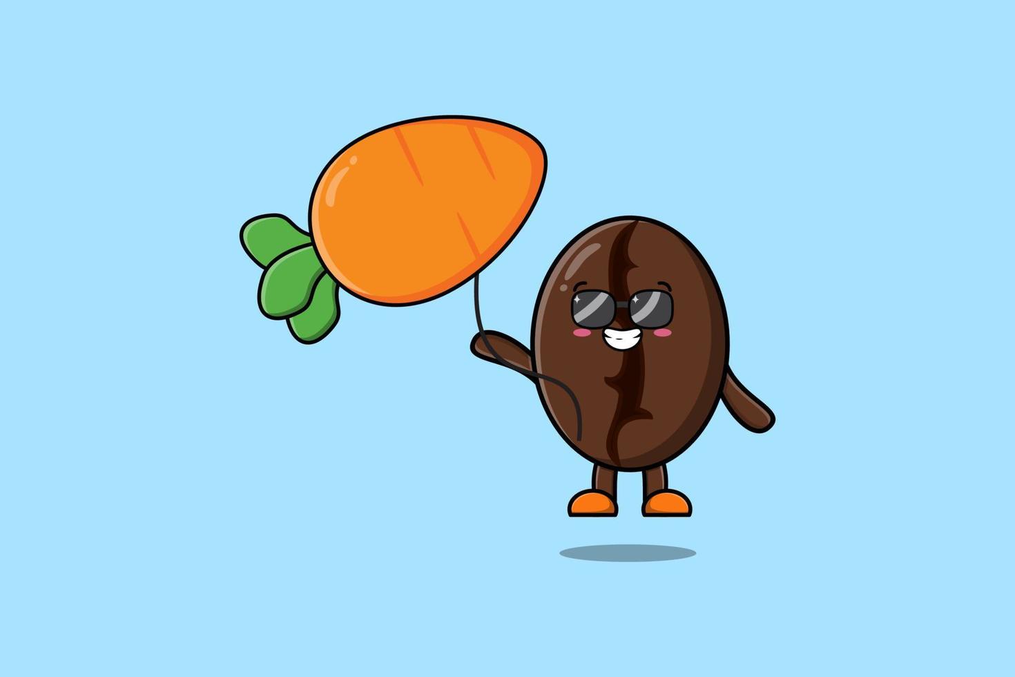 Cute cartoon Coffee beans floating with carrot vector