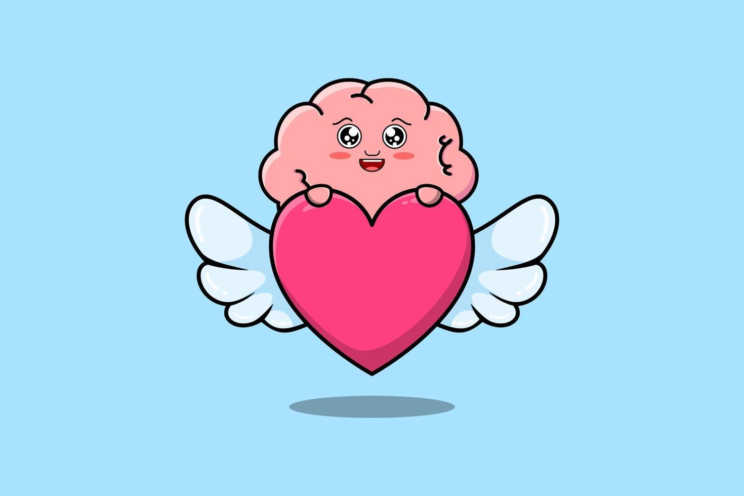 personaje de cerebro de dibujos animados lindo corazón escondido vector