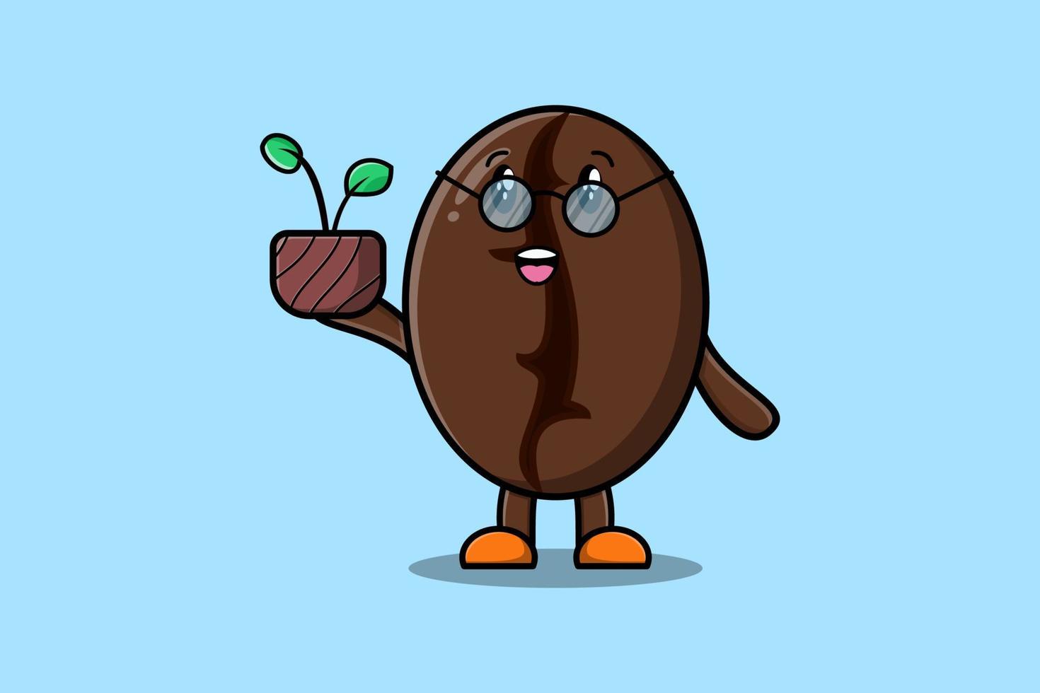 Cute cartoon Coffee beans holding plant in a pot vector