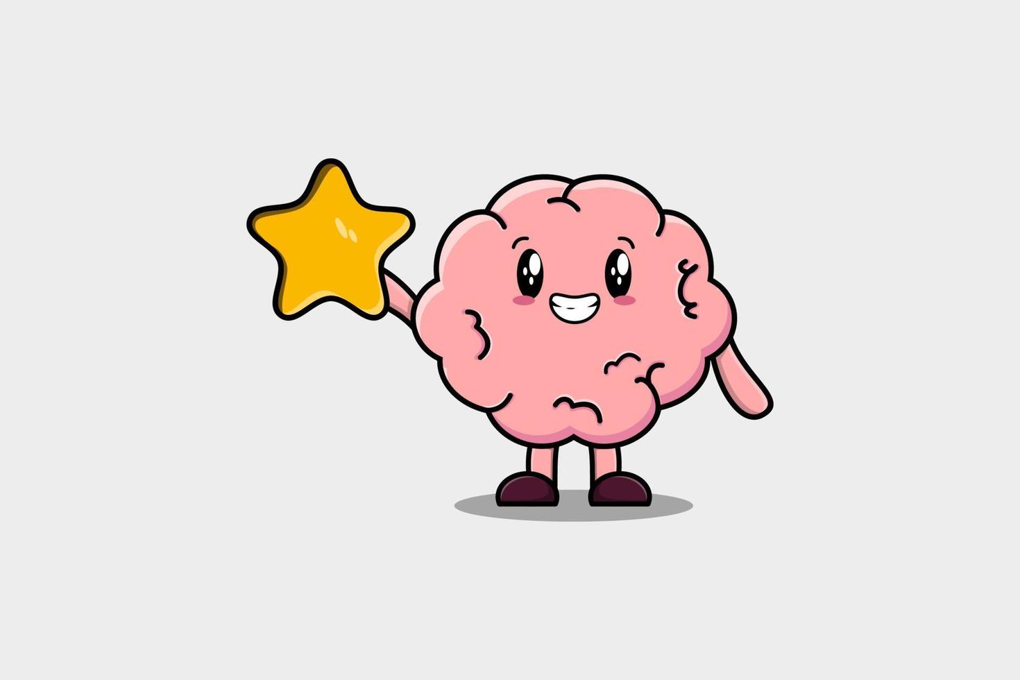 personaje de cerebro de dibujos animados lindo sostener gran estrella dorada vector