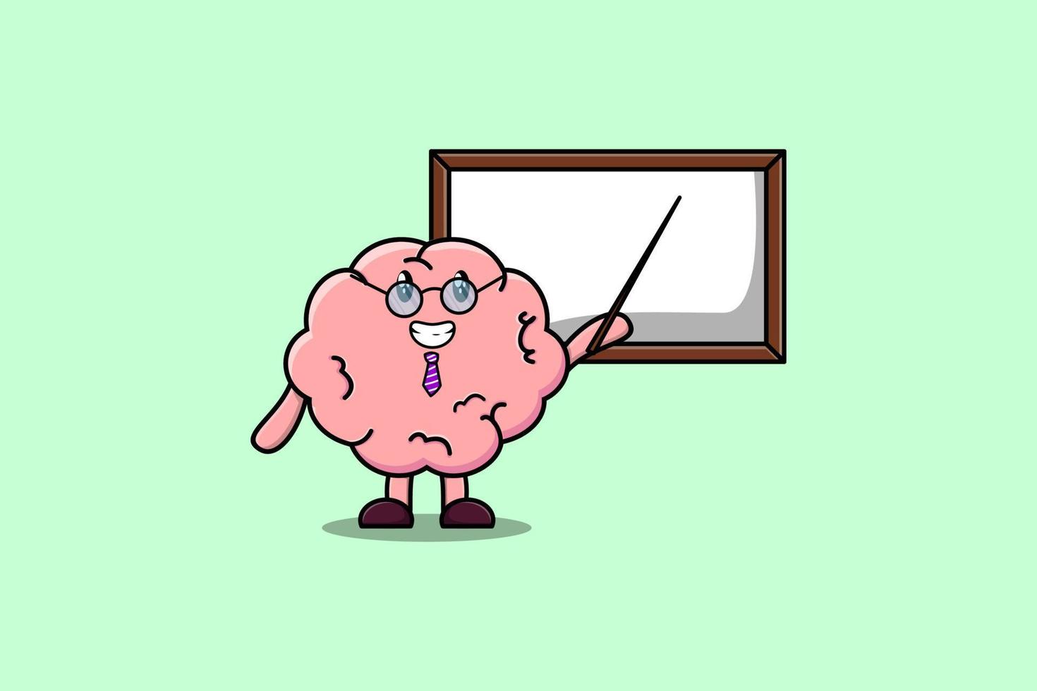 Cute cartoon Brain teaching with whiteboard vector